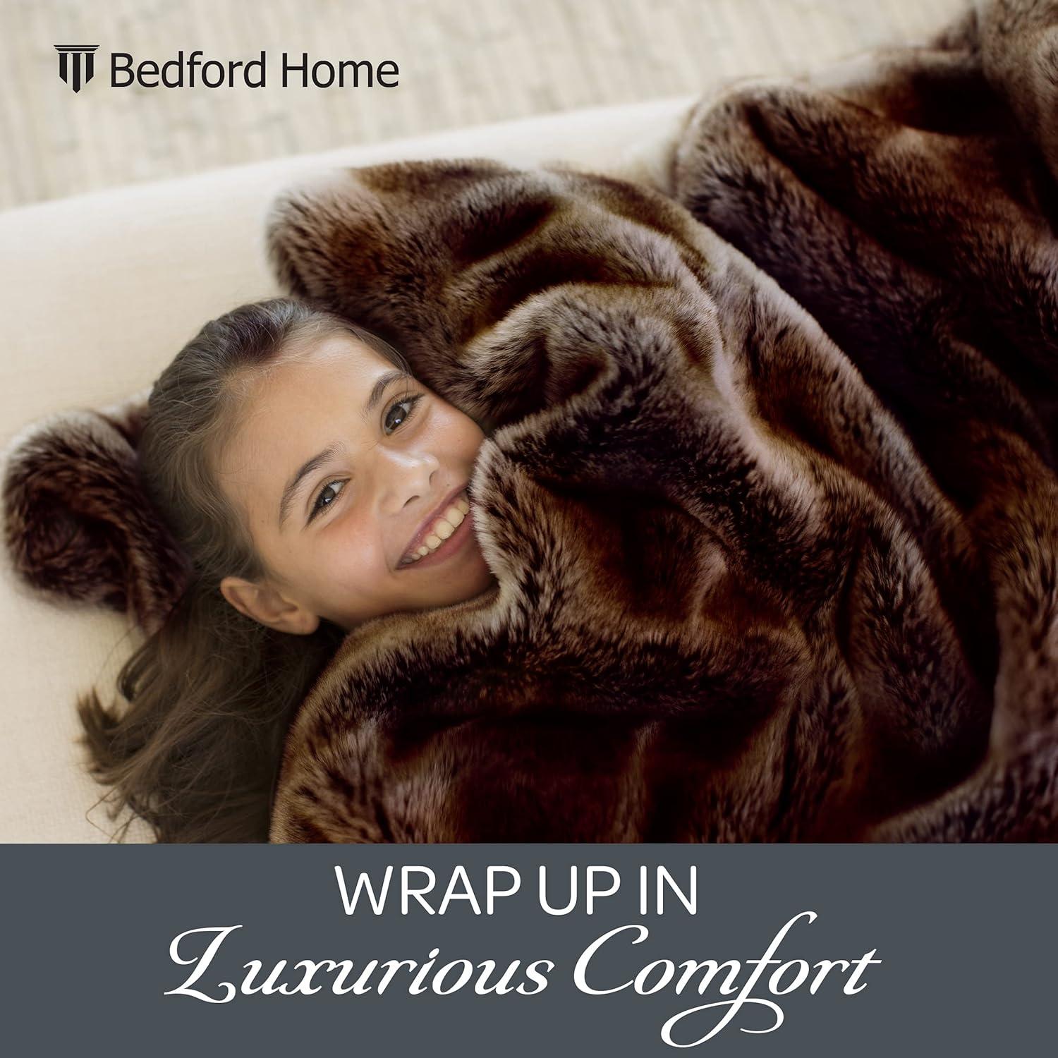 imageFaux Fur Throw Luxurious Soft Hypoallergenic Premium Fashion Faux Wolf Fur Blanket with Faux Mink Back and Gift Box 60x70 by BH Pearl WhiteBrown