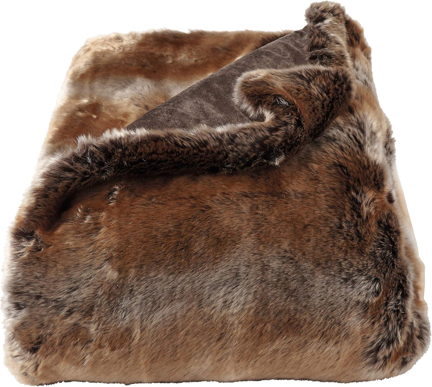 imageFaux Fur Throw Luxurious Soft Hypoallergenic Premium Fashion Faux Wolf Fur Blanket with Faux Mink Back and Gift Box 60x70 by BH Pearl WhiteBrown