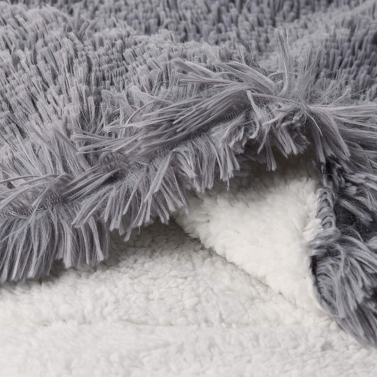 imageFaux Fur Throw Luxurious Soft Hypoallergenic Premium Fashion Faux Wolf Fur Blanket with Faux Mink Back and Gift Box 60x70 by BH Pearl WhiteGray and Cream