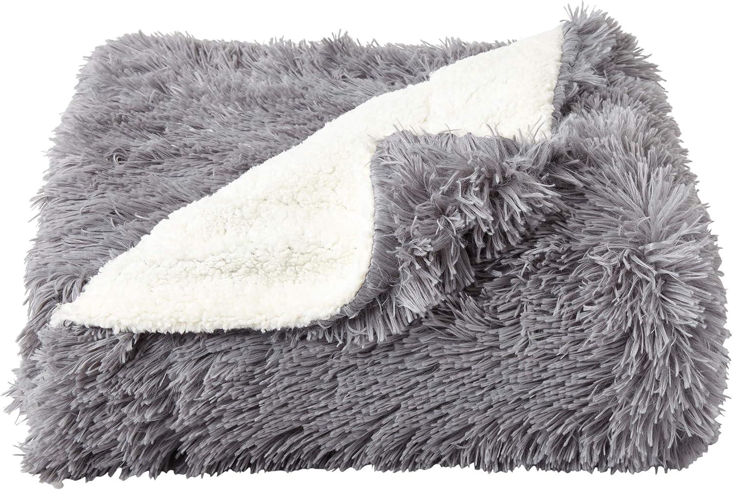 imageFaux Fur Throw Luxurious Soft Hypoallergenic Premium Fashion Faux Wolf Fur Blanket with Faux Mink Back and Gift Box 60x70 by BH Pearl WhiteGray and Cream