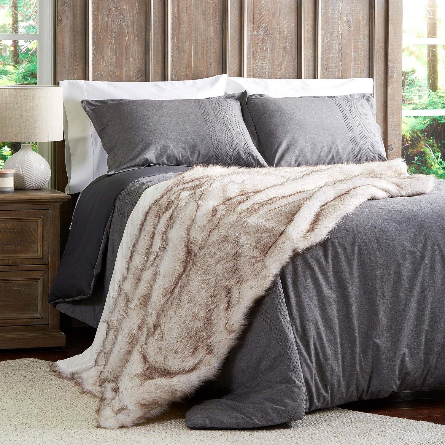 imageFaux Fur Throw Luxurious Soft Hypoallergenic Premium Fashion Faux Wolf Fur Blanket with Faux Mink Back and Gift Box 60x70 by BH Pearl WhitePearl White