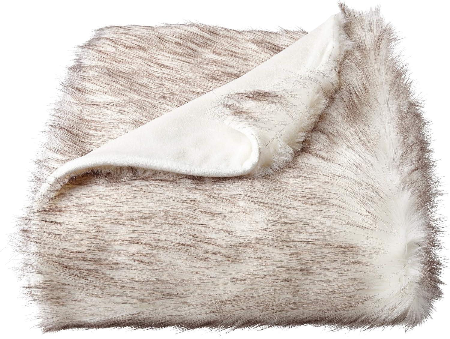 imageFaux Fur Throw Luxurious Soft Hypoallergenic Premium Fashion Faux Wolf Fur Blanket with Faux Mink Back and Gift Box 60x70 by BH Pearl WhitePearl White