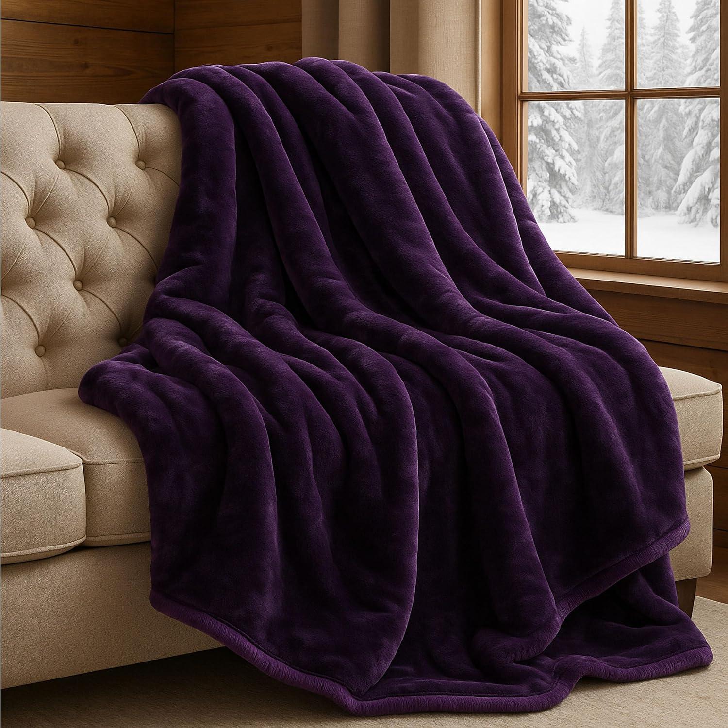 imageFaux Fur Throw Blanket Oversized 91x81 MachineWashable Bedding MinkStyle 78lb Heavy Blanket for Bed or Sofa by Lavish Home Purple