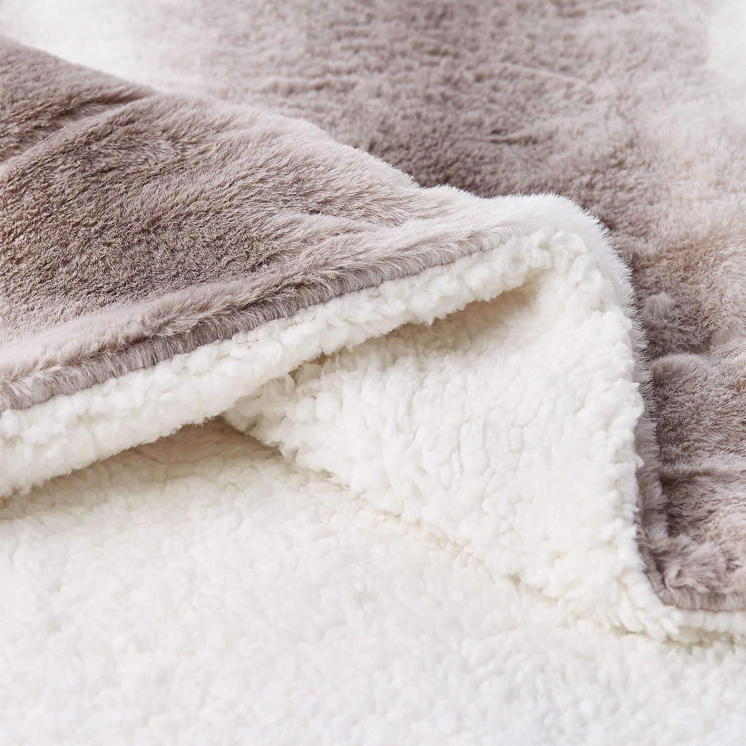 imageFaux Fur Throw Blanket Luxurious Soft Hypoallergenic Faux Rabbit Fur Blanket with Sherpa Back for Couch Bed Decor 60x70 by BH Cream Beige