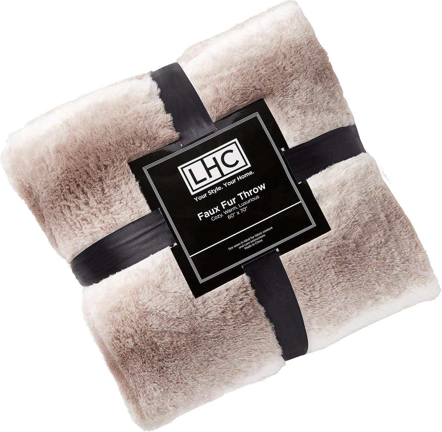 imageFaux Fur Throw Blanket Luxurious Soft Hypoallergenic Faux Rabbit Fur Blanket with Sherpa Back for Couch Bed Decor 60x70 by LHC Cream Beige