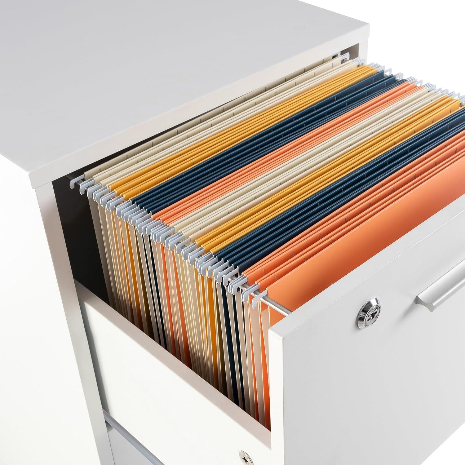 imageFile Cabinet 2Drawer Cabinet with Lock and Deep Drawer Storage Rolling Filing Cabinet for Under The Desk Home or Office by Lavish Home WhiteWhite