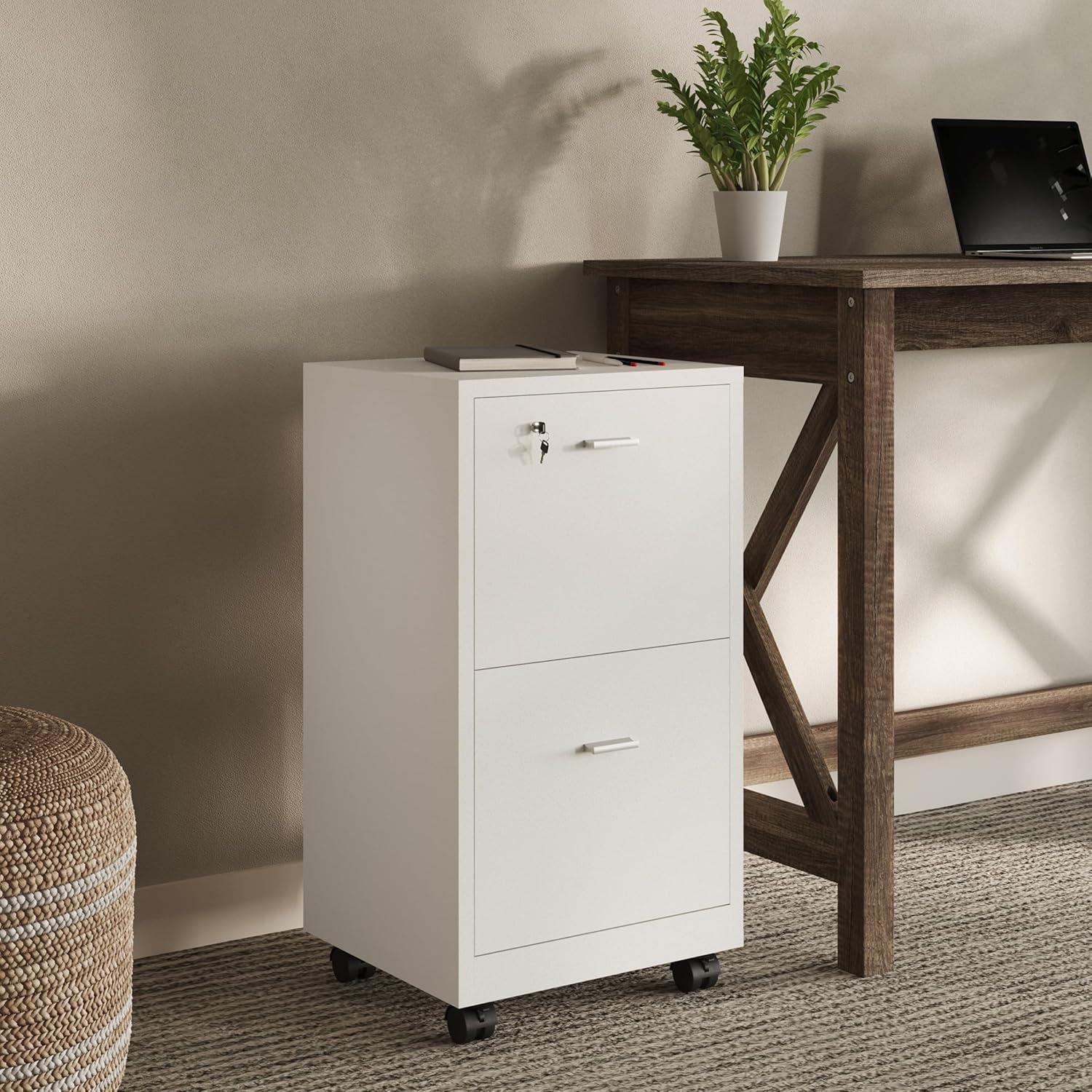 imageFile Cabinet 2Drawer Cabinet with Lock and Deep Drawer Storage Rolling Filing Cabinet for Under The Desk Home or Office by Lavish Home WhiteWhite