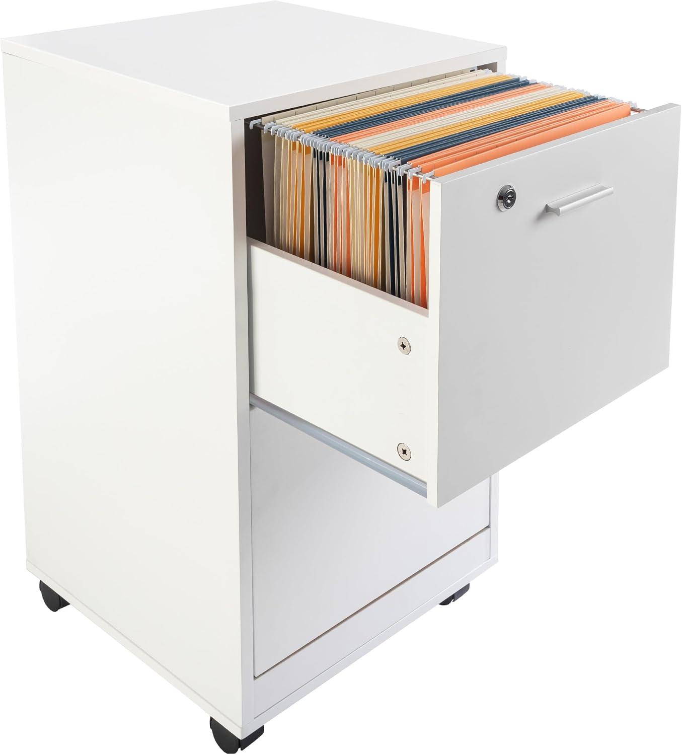 imageFile Cabinet 2Drawer Cabinet with Lock and Deep Drawer Storage Rolling Filing Cabinet for Under The Desk Home or Office by Lavish Home WhiteWhite