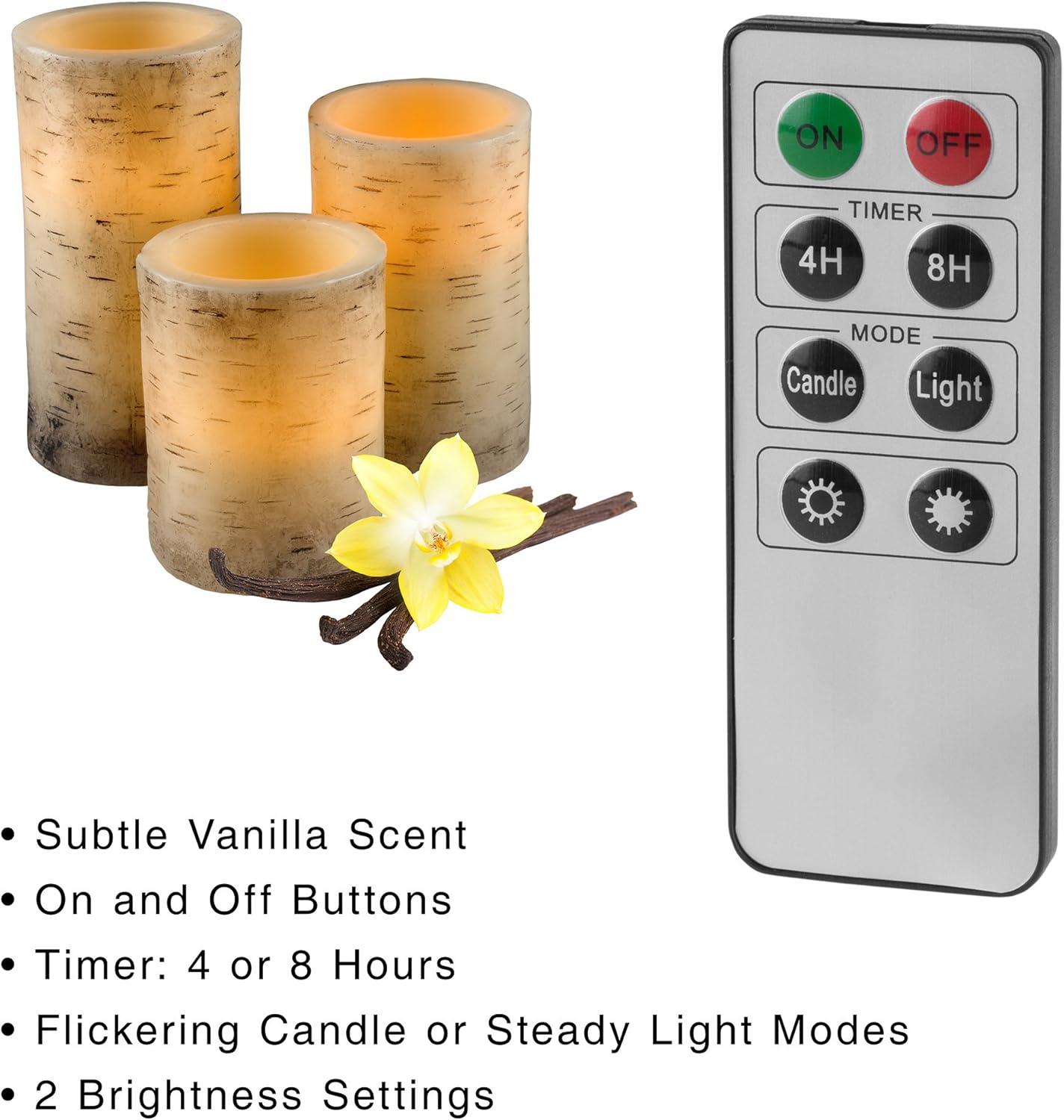 imageFlameless Candles 3Pack Faux Birch Bark Battery Operated LED Candles with Remote and Flickering Light for Home Dcor by Lavish Home