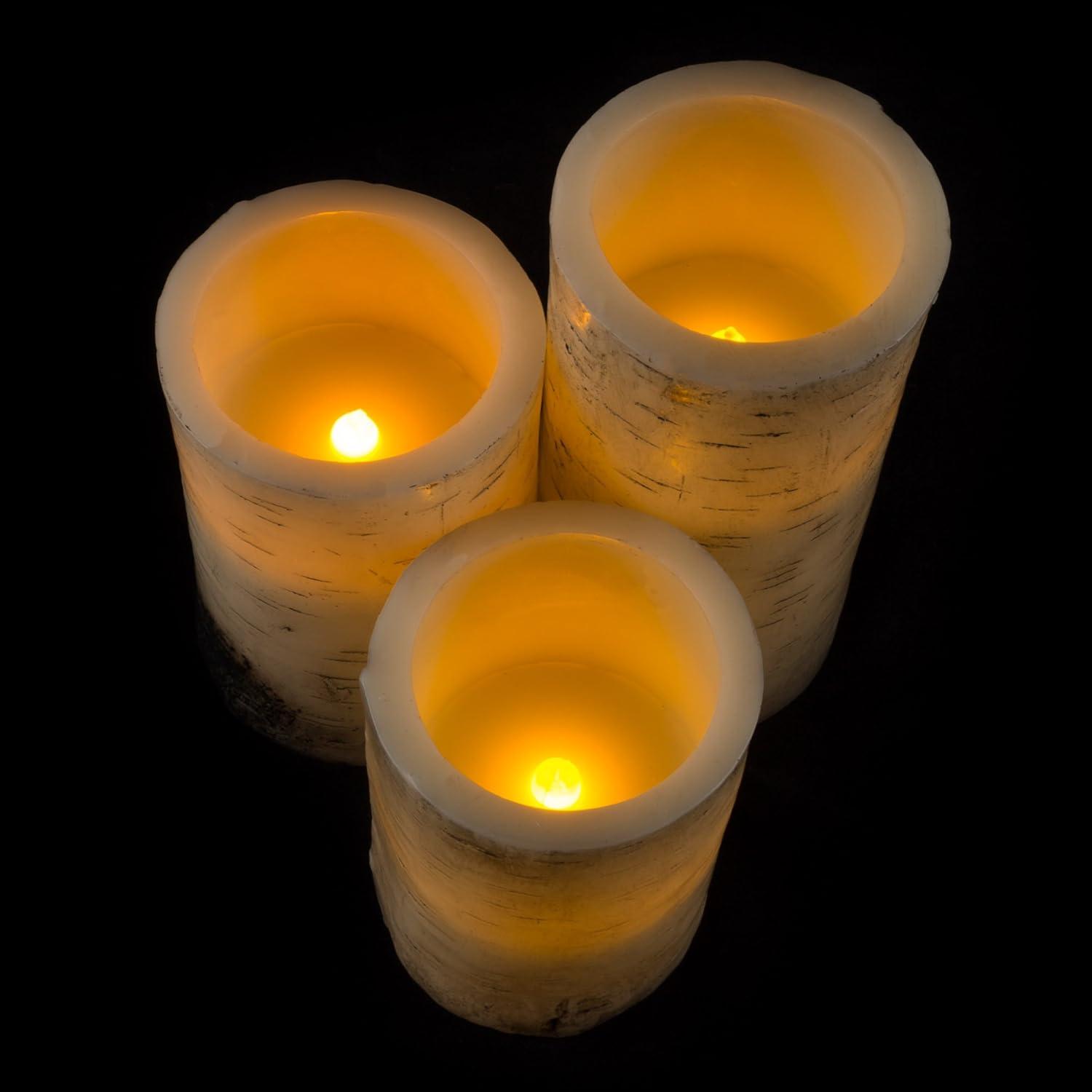 imageFlameless Candles 3Pack Faux Birch Bark Battery Operated LED Candles with Remote and Flickering Light for Home Dcor by Lavish Home