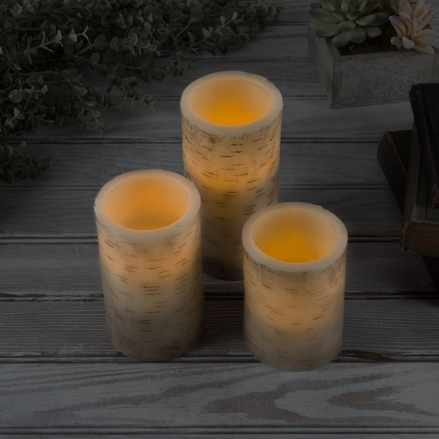 imageFlameless Candles 3Pack Faux Birch Bark Battery Operated LED Candles with Remote and Flickering Light for Home Dcor by Lavish Home