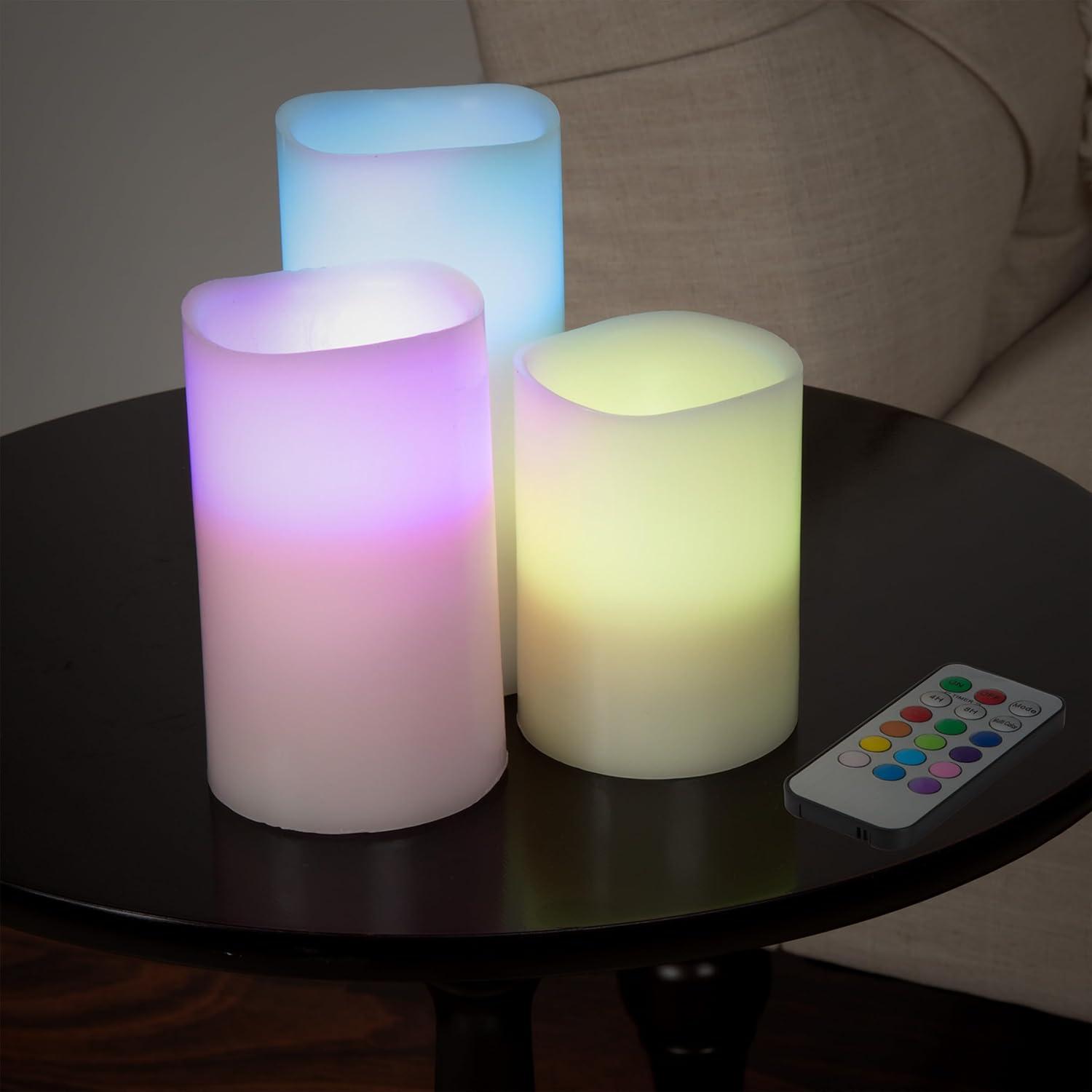 imageFlameless LED Candles 3Piece Color Changing Flameless Candle Set with Remote for Home Wedding Bridal Shower and Christmas Decor by Lavish Home