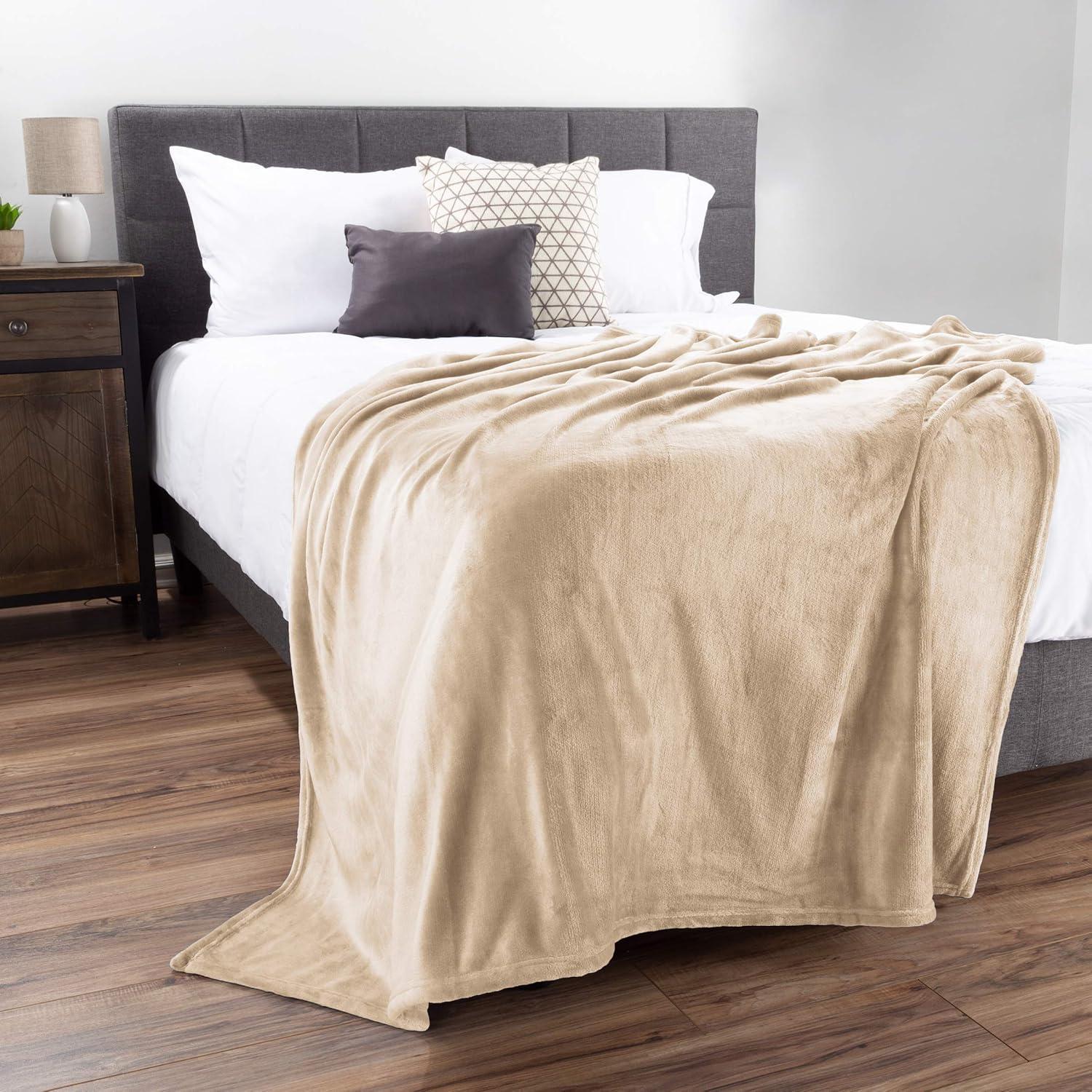 imageFlannel Fleece Blanket 60x70 Oversized Soft and Plush Microfiber Throw Lightweight Decor for Beds Sofas and Chairs by Lavish Home BlueDesert Tan