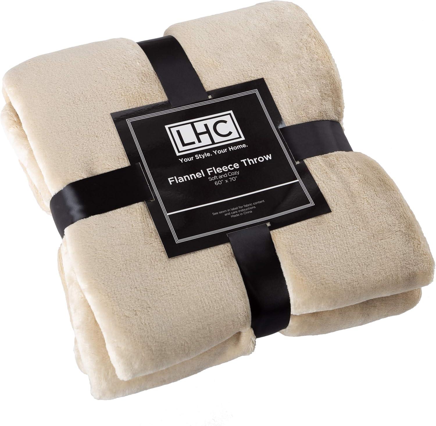 imageFlannel Fleece Blanket 60x70 Oversized Soft and Plush Microfiber Throw Lightweight Decor for Beds Sofas and Chairs by Lavish Home BlueDesert Tan