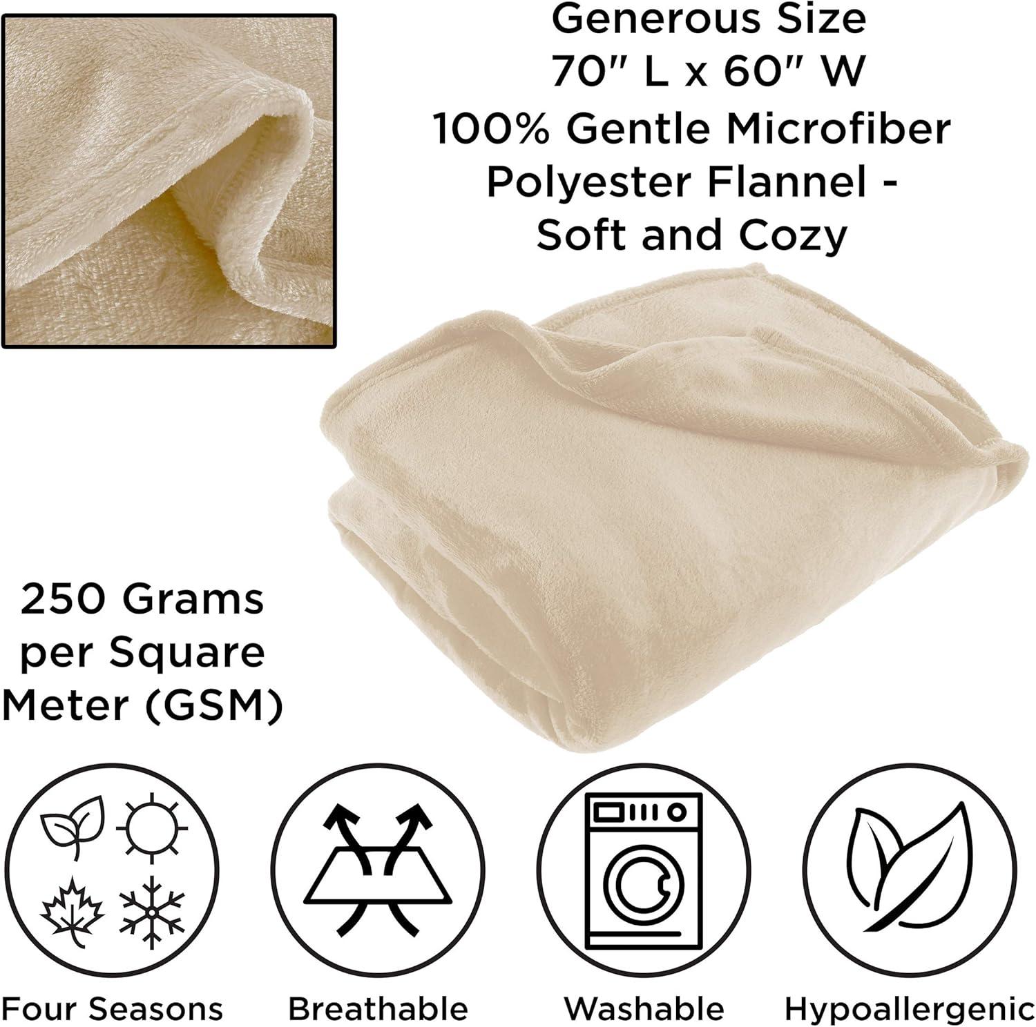 imageFlannel Fleece Throw Blanket For Couch Home Dcor Bed Sofa ampamp Chair Oversized 60 x 70 Lightweight Soft ampamp Plush Microfiber in Desert Tan by Bedford HomeDesert Tan