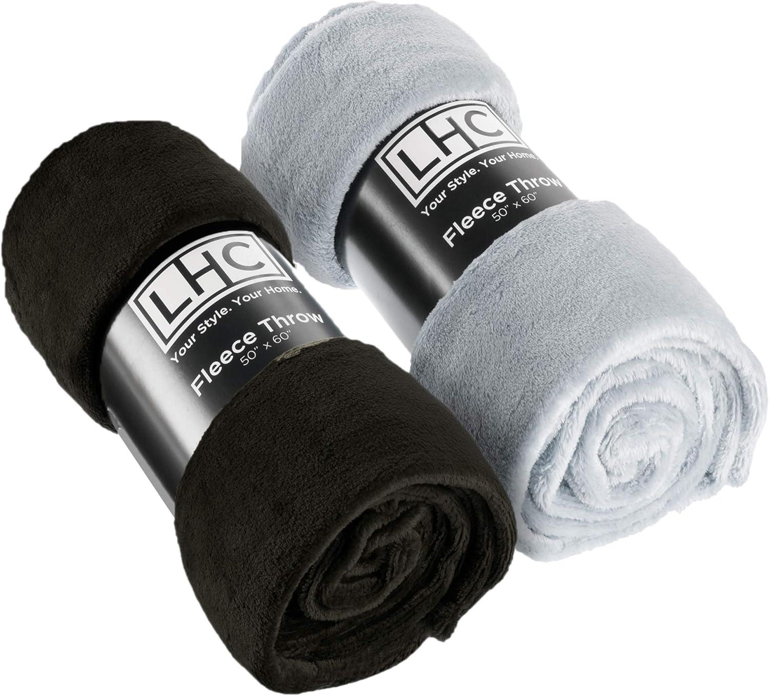 imageFleece Throw BlanketSet of 2Navy Blue ampamp Sand Plush 60x50 Blankets Soft ampamp Cozy for Travel Outdoor Events ampamp Lounging on the Sofa or a Chair by Bedford Home Black and Gray
