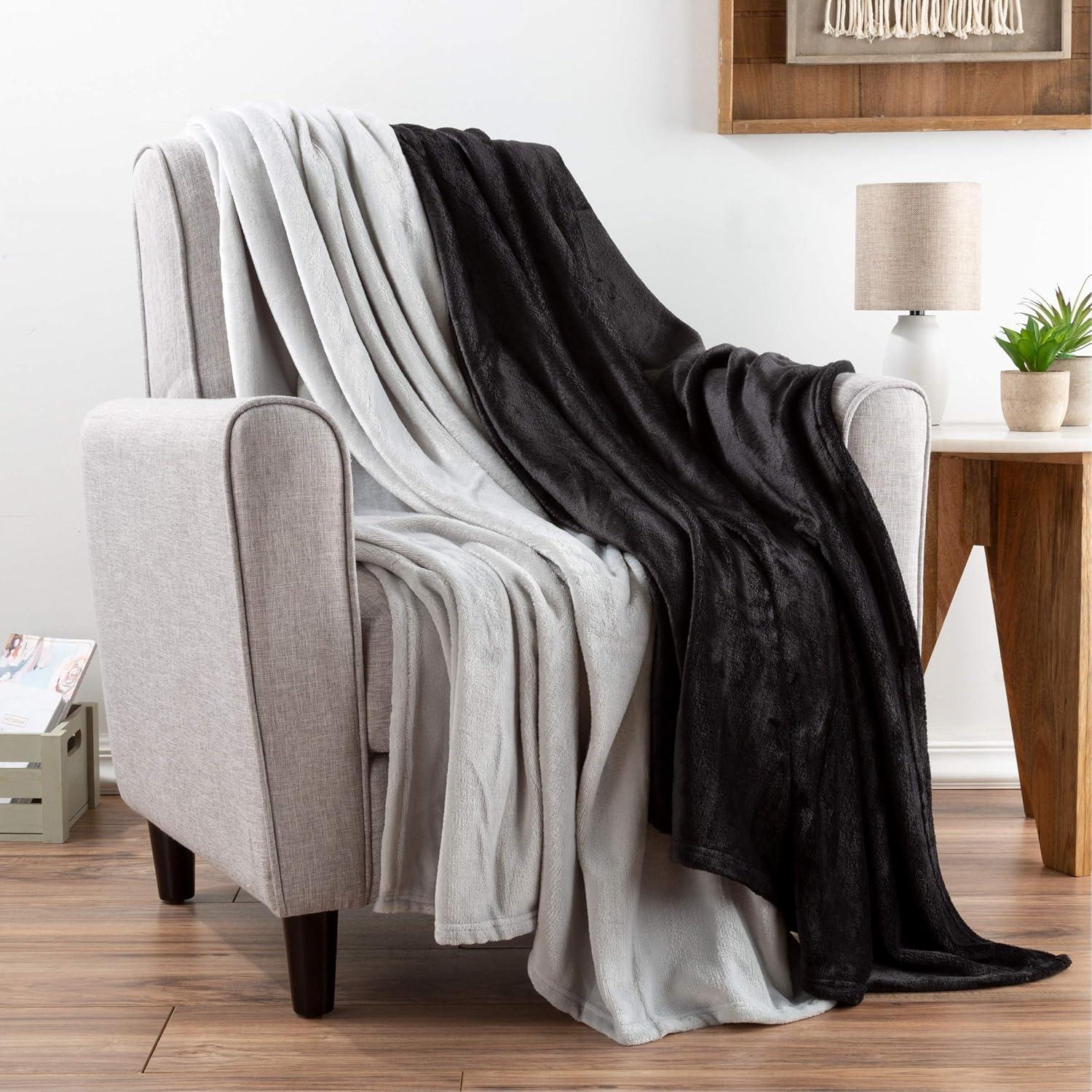 imageFleece Throw BlanketSet of 2Navy Blue ampamp Sand Plush 60x50 Blankets Soft ampamp Cozy for Travel Outdoor Events ampamp Lounging on the Sofa or a Chair by Bedford Home Black and Gray
