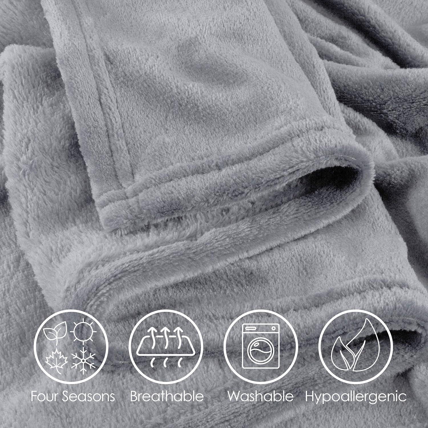 imageFleece Throw BlanketSet of 2Navy Blue ampamp Sand Plush 60x50 Blankets Soft ampamp Cozy for Travel Outdoor Events ampamp Lounging on the Sofa or a Chair by Bedford Home Black and Gray