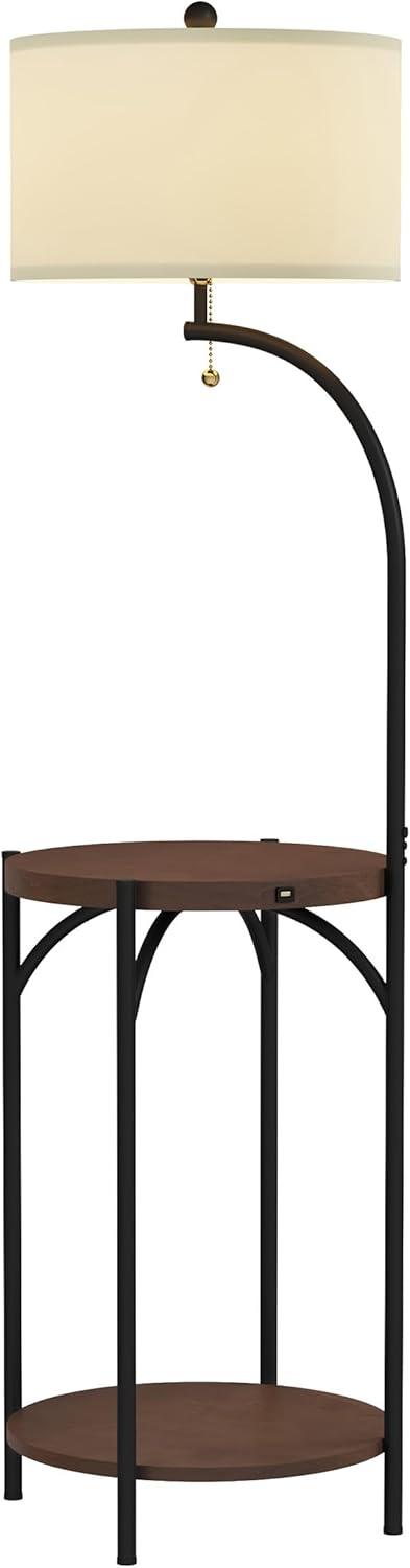 imageFloor Lamp with End Table Modern Rustic Side Shelves with USB Charging Port LED Light Bulb and DrumShaped Shade Standing Lights by Lavish Home