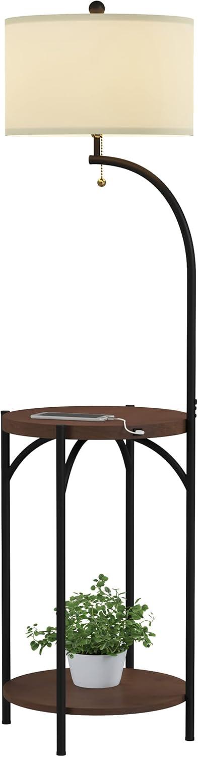 imageFloor Lamp with End Table Modern Rustic Side Shelves with USB Charging Port LED Light Bulb and DrumShaped Shade Standing Lights by Lavish Home