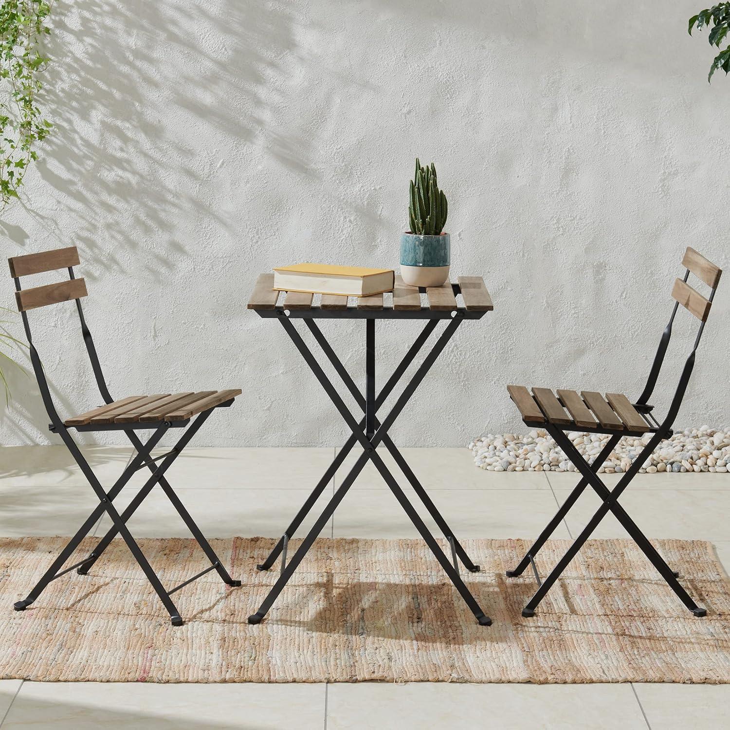 imageFolding Patio Bistro Set 3Piece Rattan and Steel Caf Table and Chairs for Porch Deck Garden or Balcony Furniture by Lavish Home BlackBrown