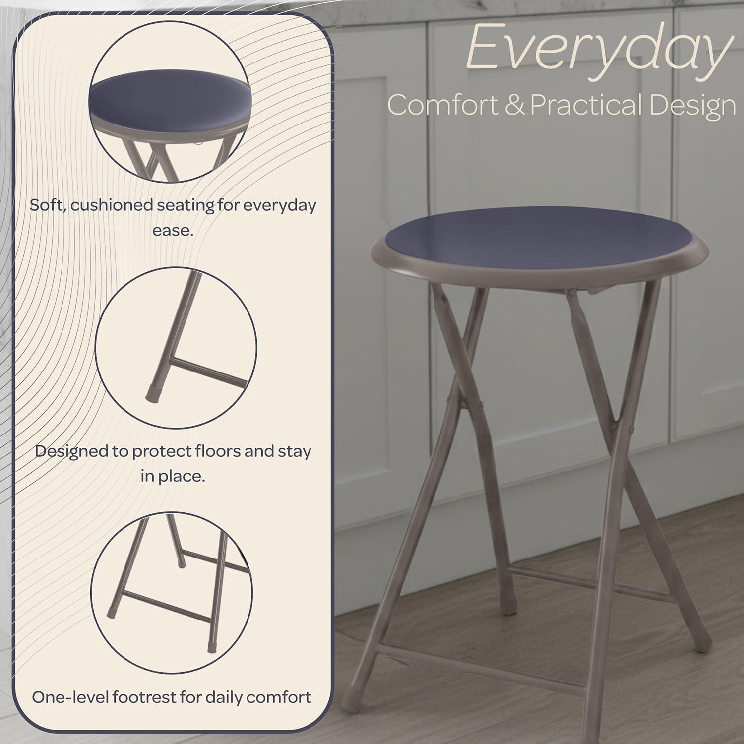 imageFolding Stool Backless 18Inch Stool with 225lb Capacity for Kitchen or Rec Room Portable Indoor Counter Bar Stools by Lavish Home BlueGrey