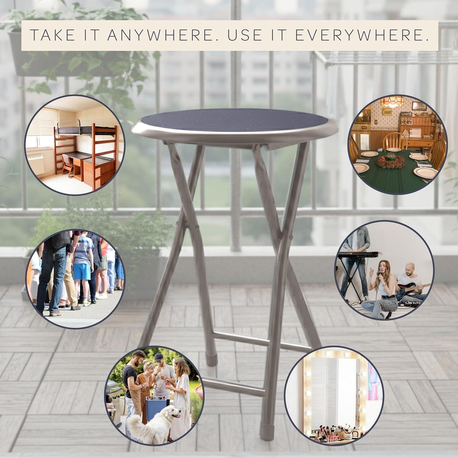 imageFolding Stool Backless 18Inch Stool with 225lb Capacity for Kitchen or Rec Room Portable Indoor Counter Bar Stools by Lavish Home BlueGrey