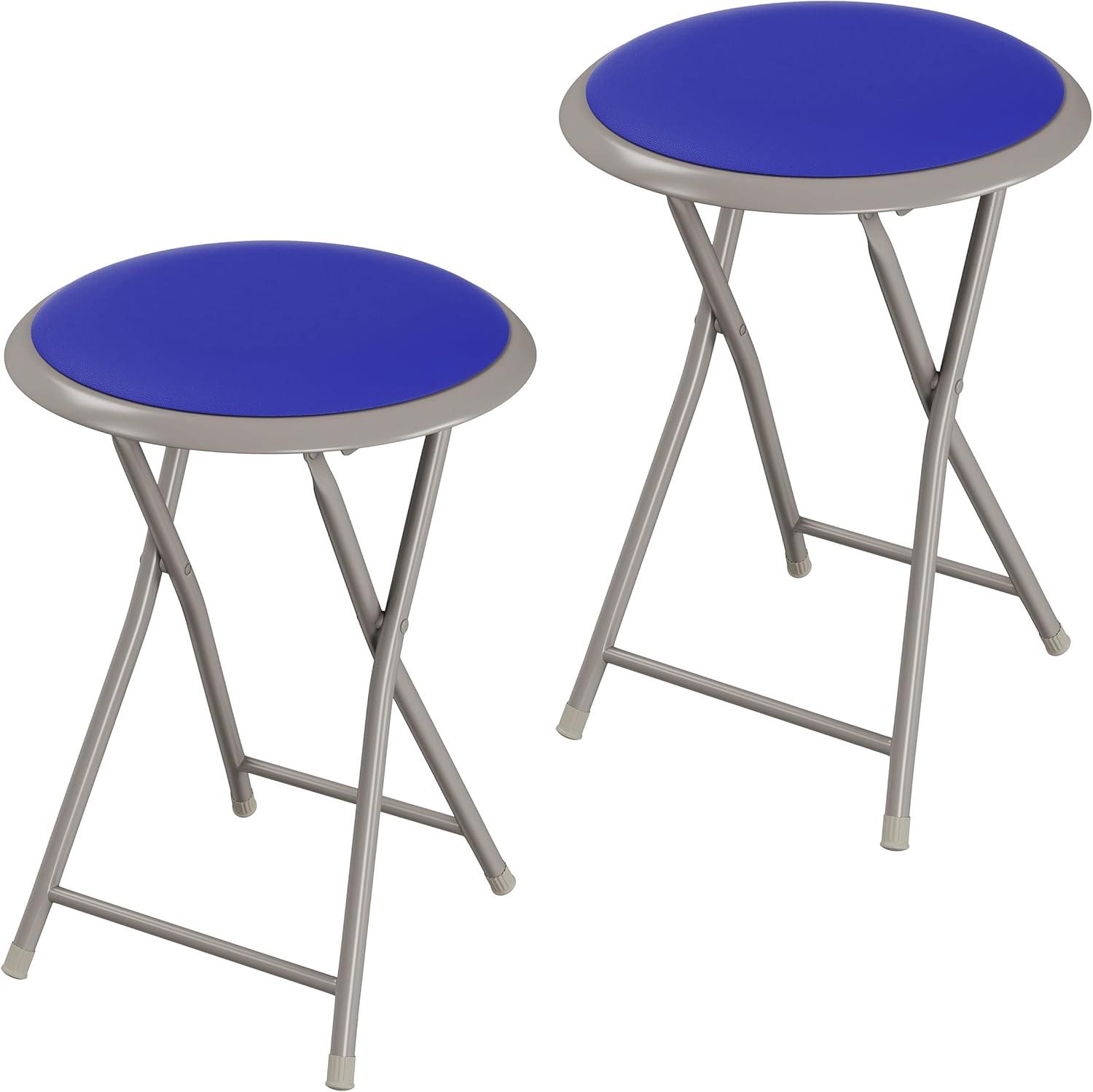 imageFolding Stool Backless 18Inch Stool with 225lb Capacity for Kitchen or Rec Room Portable Indoor Counter Bar Stools by Lavish Home BlueRoyal Blue