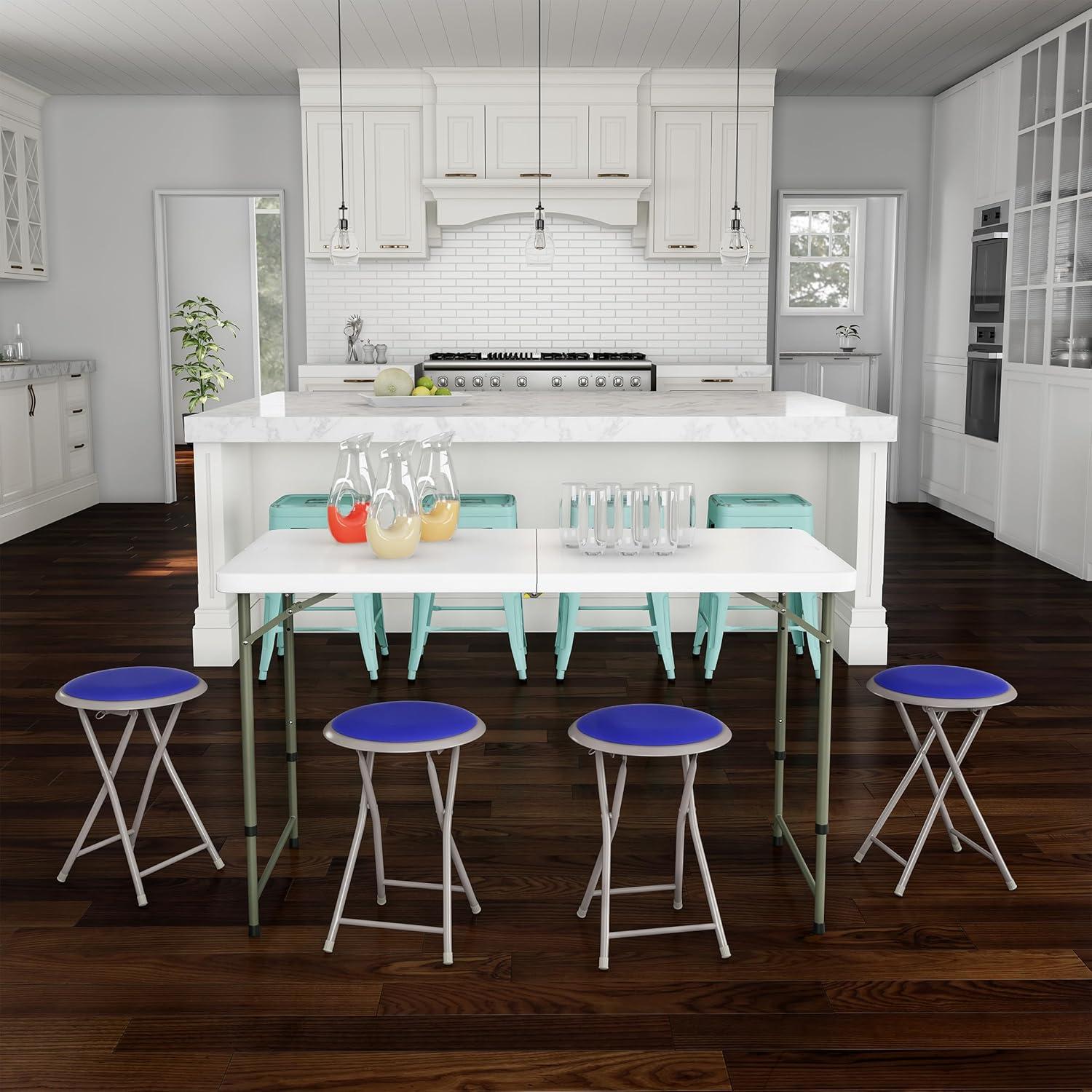 imageFolding Stool Backless 18Inch Stool with 225lb Capacity for Kitchen or Rec Room Portable Indoor Counter Bar Stools by Lavish Home BlueRoyal Blue