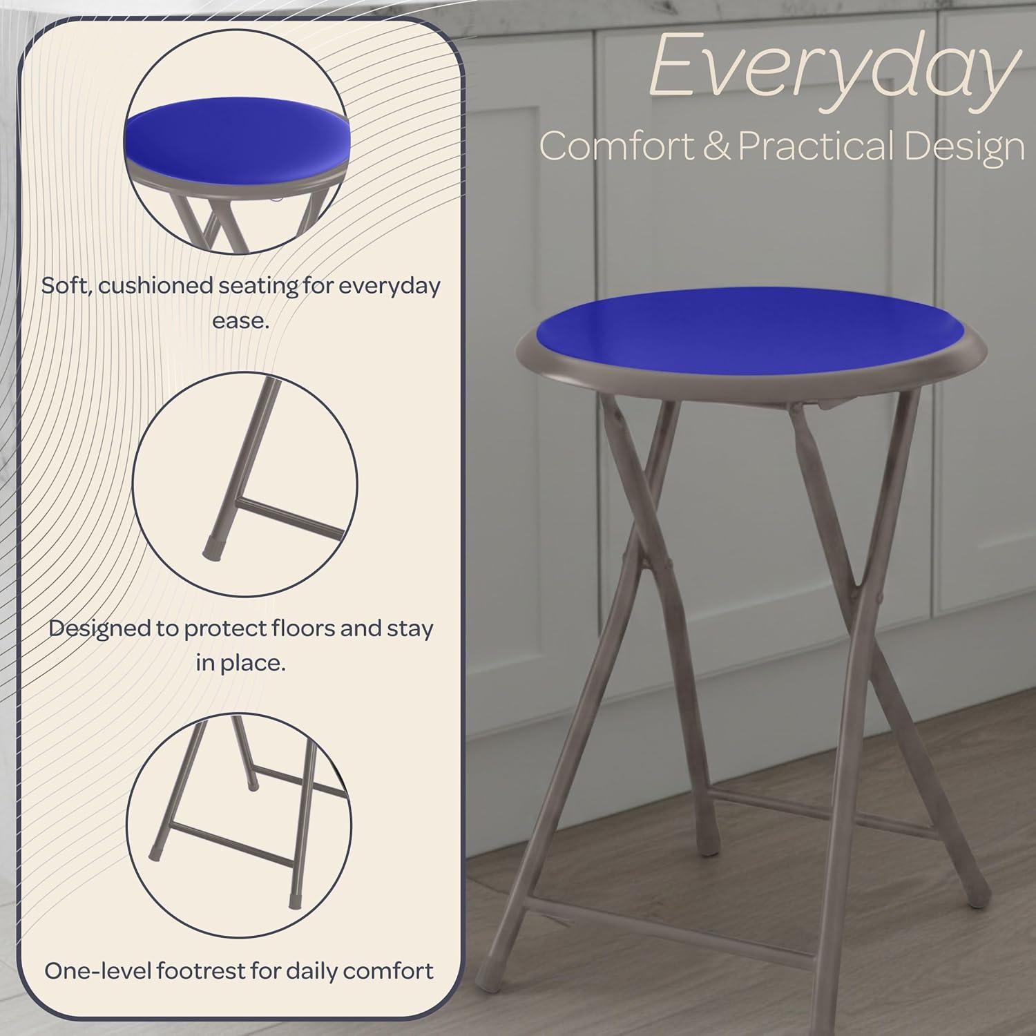 imageFolding Stool Backless 18Inch Stool with 225lb Capacity for Kitchen or Rec Room Portable Indoor Counter Bar Stools by Lavish Home BlueRoyal Blue
