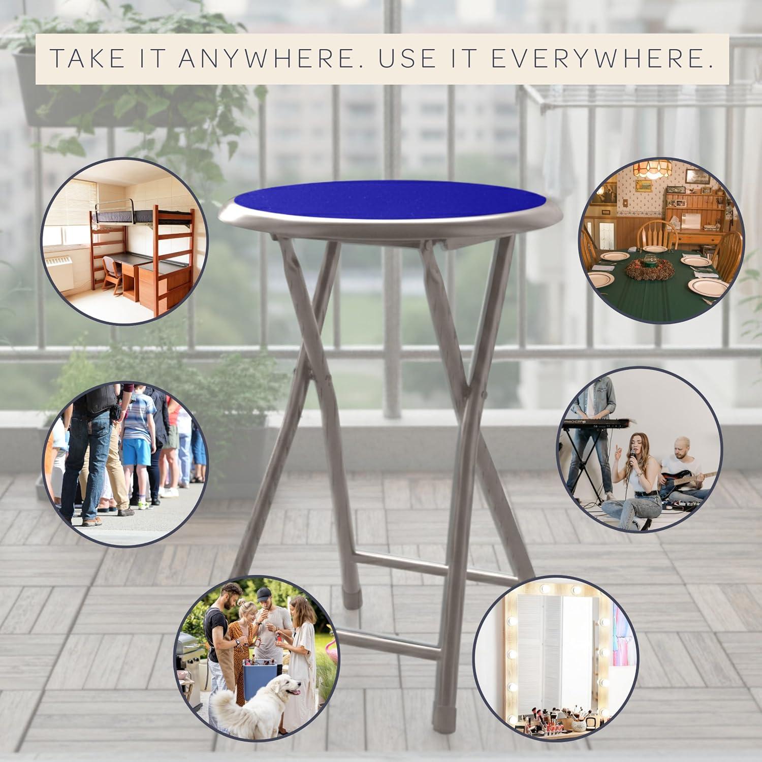 imageFolding Stool Backless 18Inch Stool with 225lb Capacity for Kitchen or Rec Room Portable Indoor Counter Bar Stools by Lavish Home BlueRoyal Blue