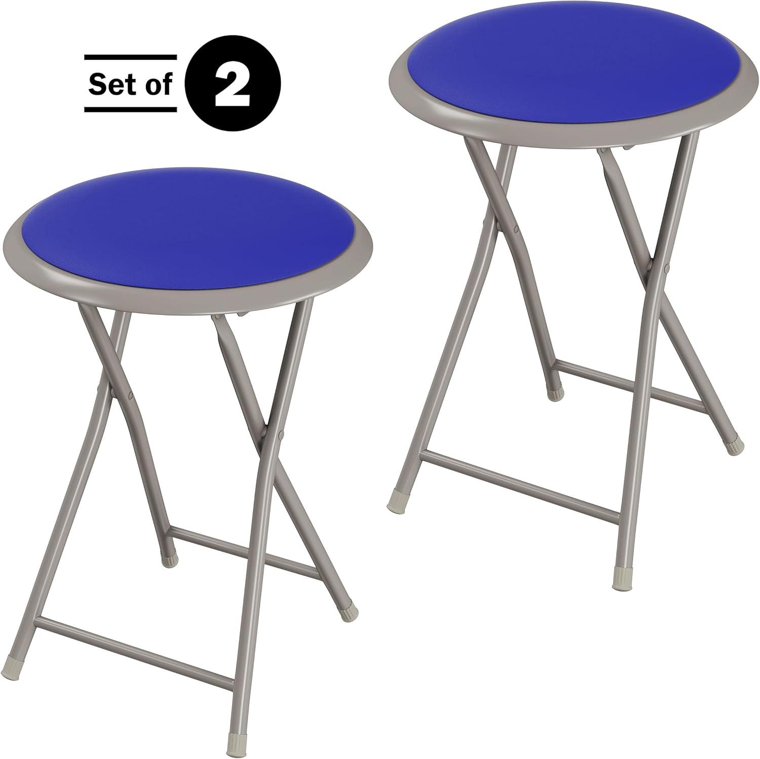 imageFolding Stool Backless 18Inch Stool with 225lb Capacity for Kitchen or Rec Room Portable Indoor Counter Bar Stools by Lavish Home BlueRoyal Blue
