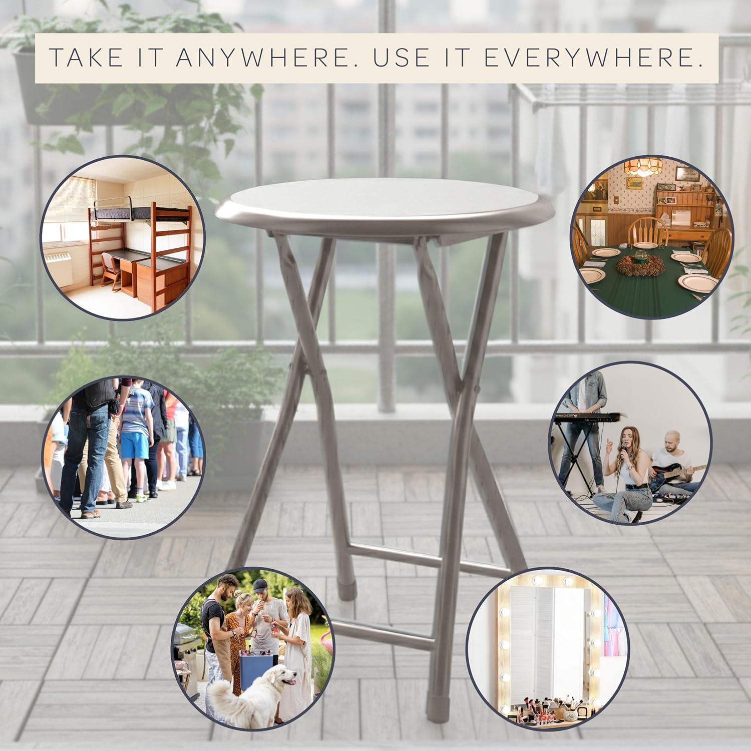 imageFolding Stool Backless 18Inch Stool with 225lb Capacity for Kitchen or Rec Room Portable Indoor Counter Bar Stools by Lavish Home BlueWhite