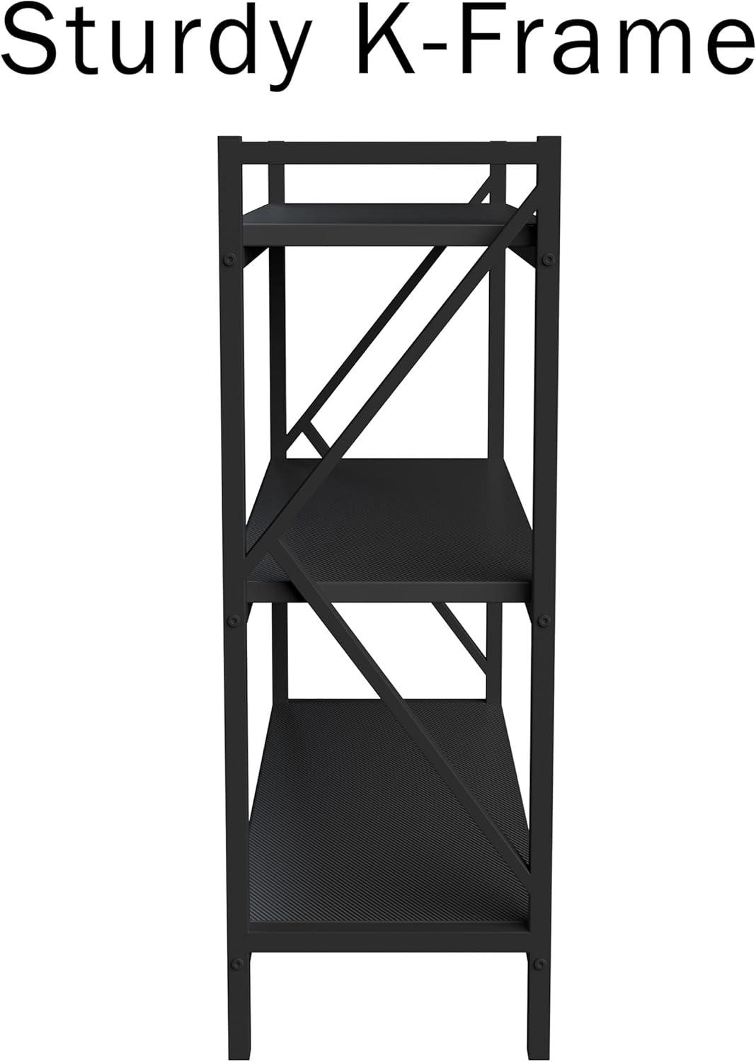 imageGaming Computer Desk Carbon Fiber Texture Finish PC Desk with Cup Holder Headphones Hanger K Shaped Legs Cable Management by Lavish Home BlackGaming Shelf