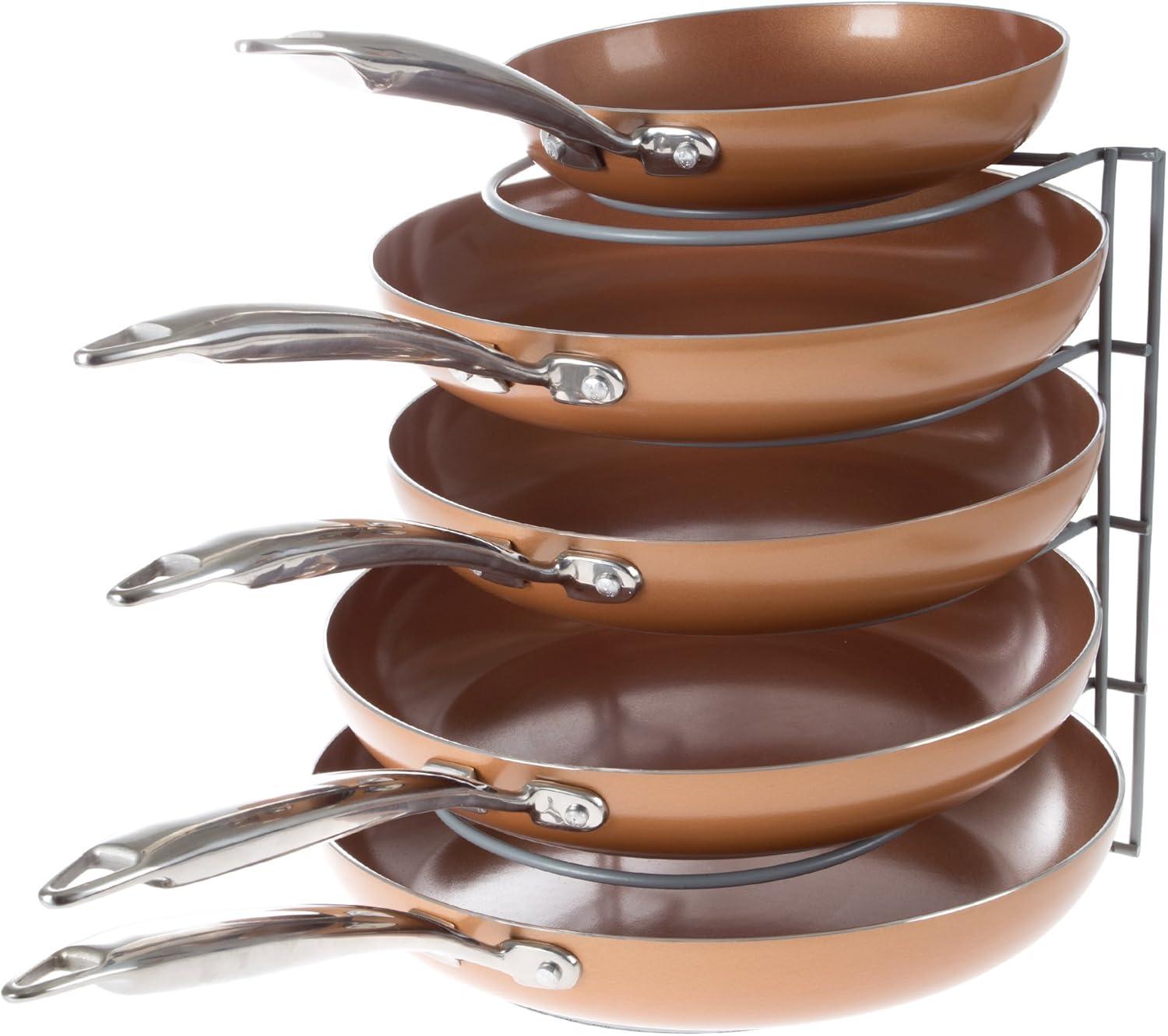 imageKitchen Cabinet Pot Pan and Lid Organizer and Holder Iron Storage Pantry Rack Shelf for Pots and Pans Houseware Bakeware and More by Lavish Home