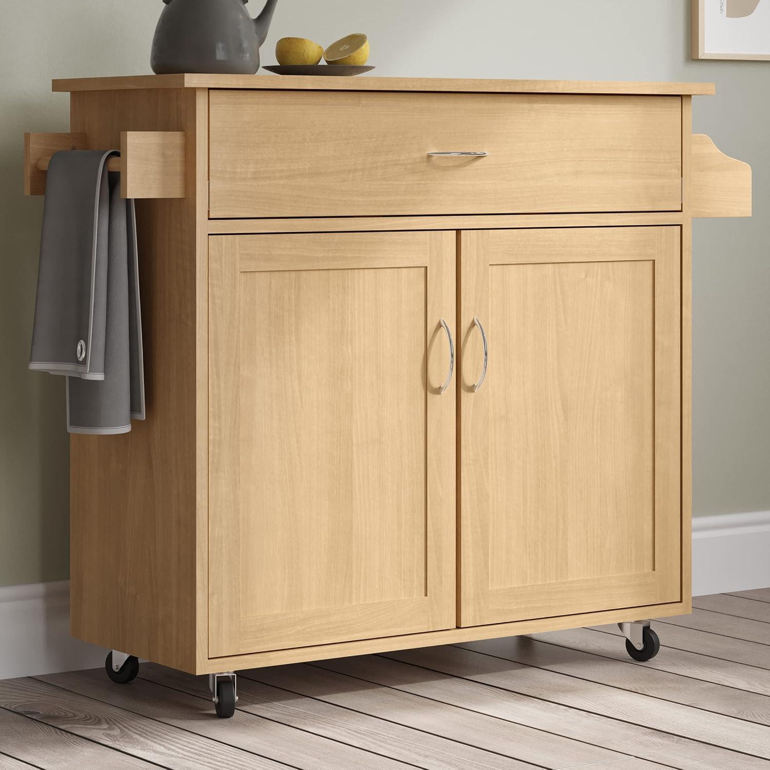 imageKitchen Island with Spice Rack and Storage Cabinet Rolling Cart with Drawers for Coffee Bar Additional Counter Space or Storage by Lavish Home OakOak