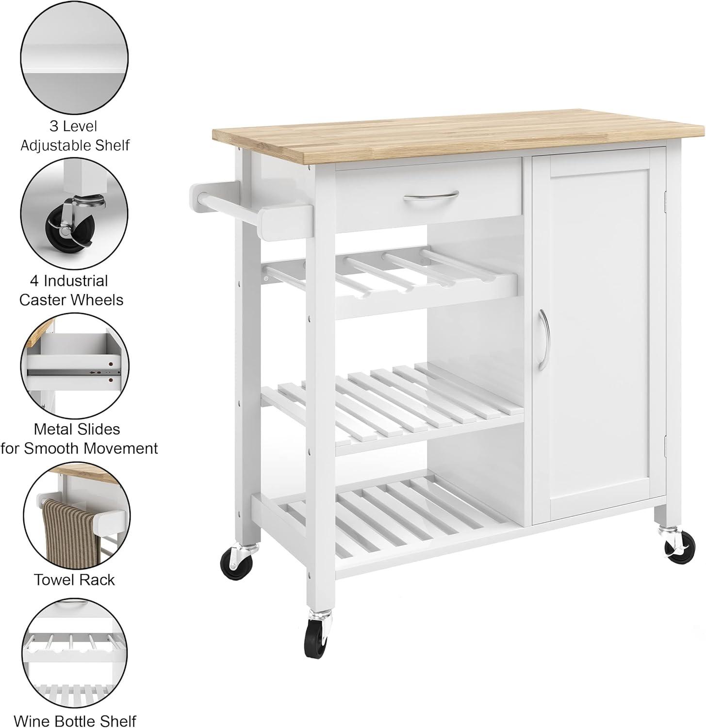 imageKitchen Island with Towel Rack and Shelves for Storage Rolling Cart to Use as Coffee Bar Microwave Stand or Kitchen Storage by Lavish Home White
