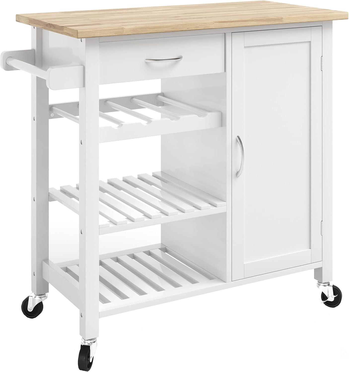 imageKitchen Island with Towel Rack and Shelves for Storage Rolling Cart to Use as Coffee Bar Microwave Stand or Kitchen Storage by Lavish Home White