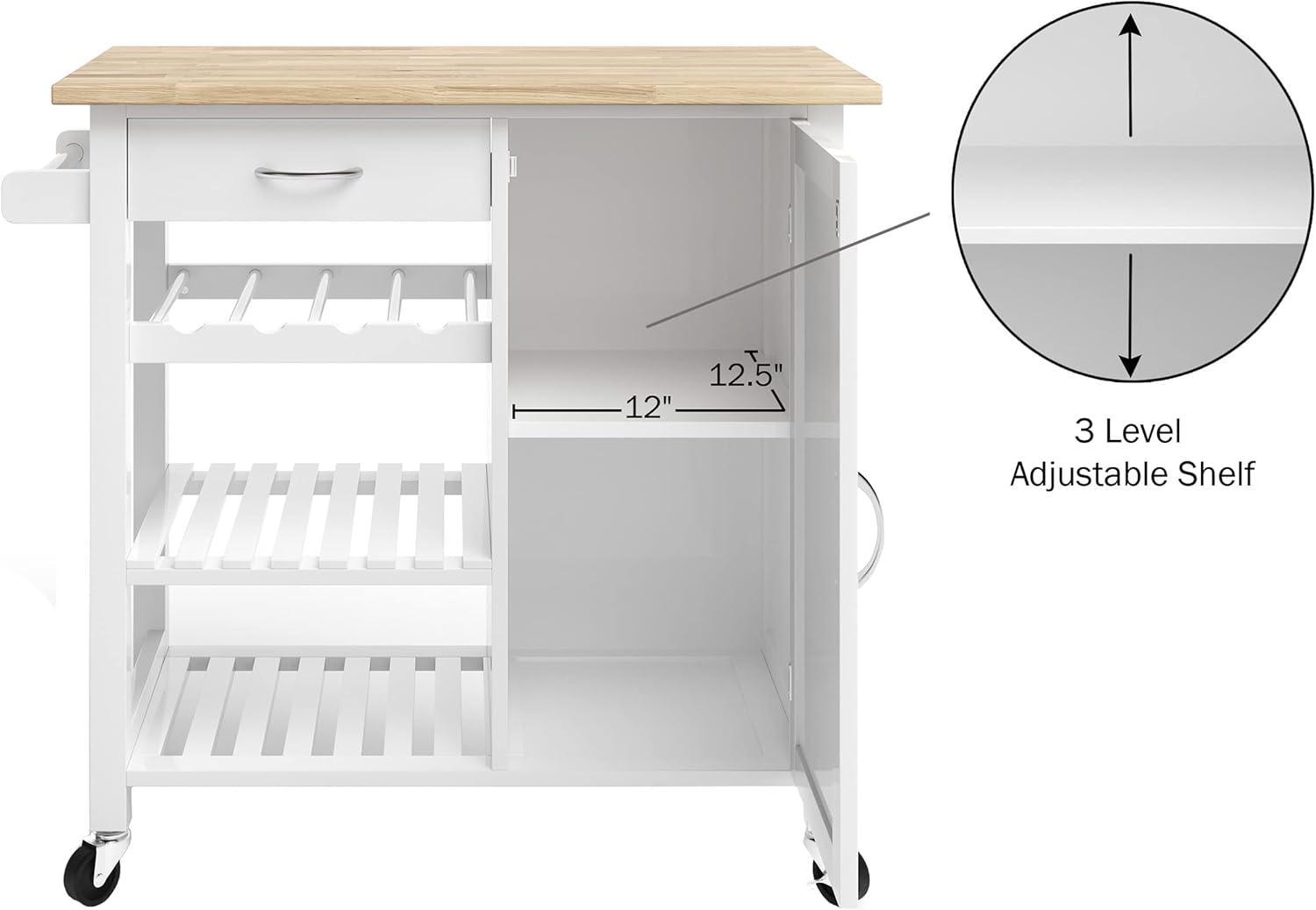 imageKitchen Island with Towel Rack and Shelves for Storage Rolling Cart to Use as Coffee Bar Microwave Stand or Kitchen Storage by Lavish Home White