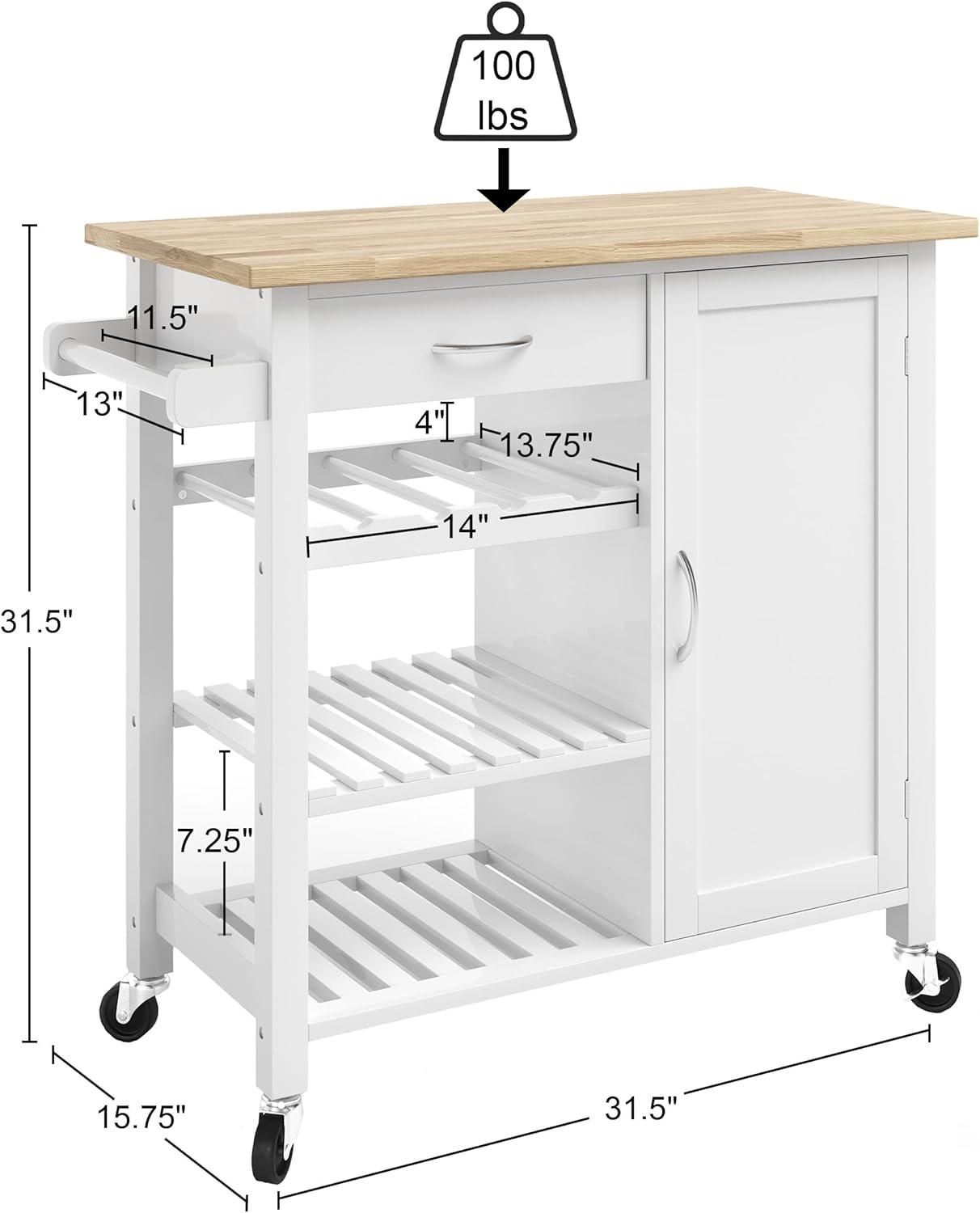 imageKitchen Island with Towel Rack and Shelves for Storage Rolling Cart to Use as Coffee Bar Microwave Stand or Kitchen Storage by Lavish Home White
