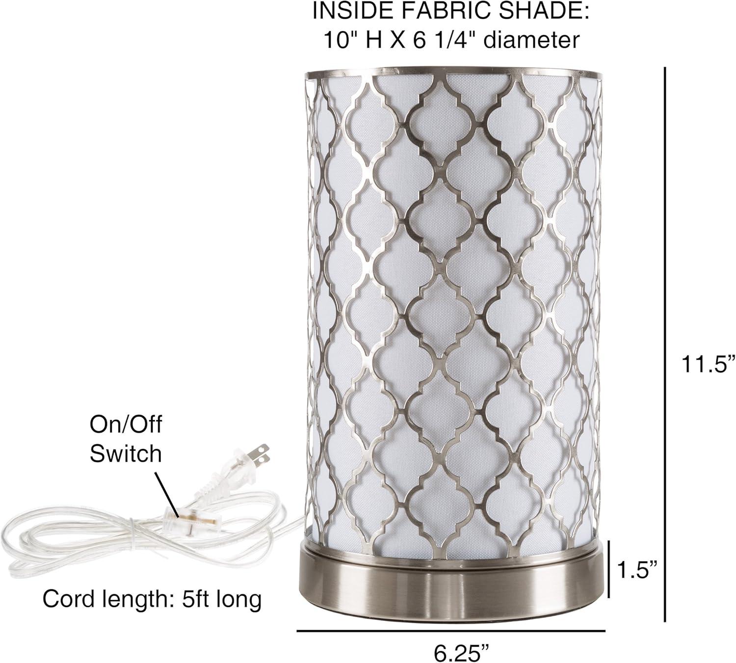 imageLED Uplight Table Lamp with Steel Finish Fabric Overwrap Laser Cut Quatrefoil Pattern and Included LED Light Bulb for Home Uplighting by Lavish HomeMoroccan