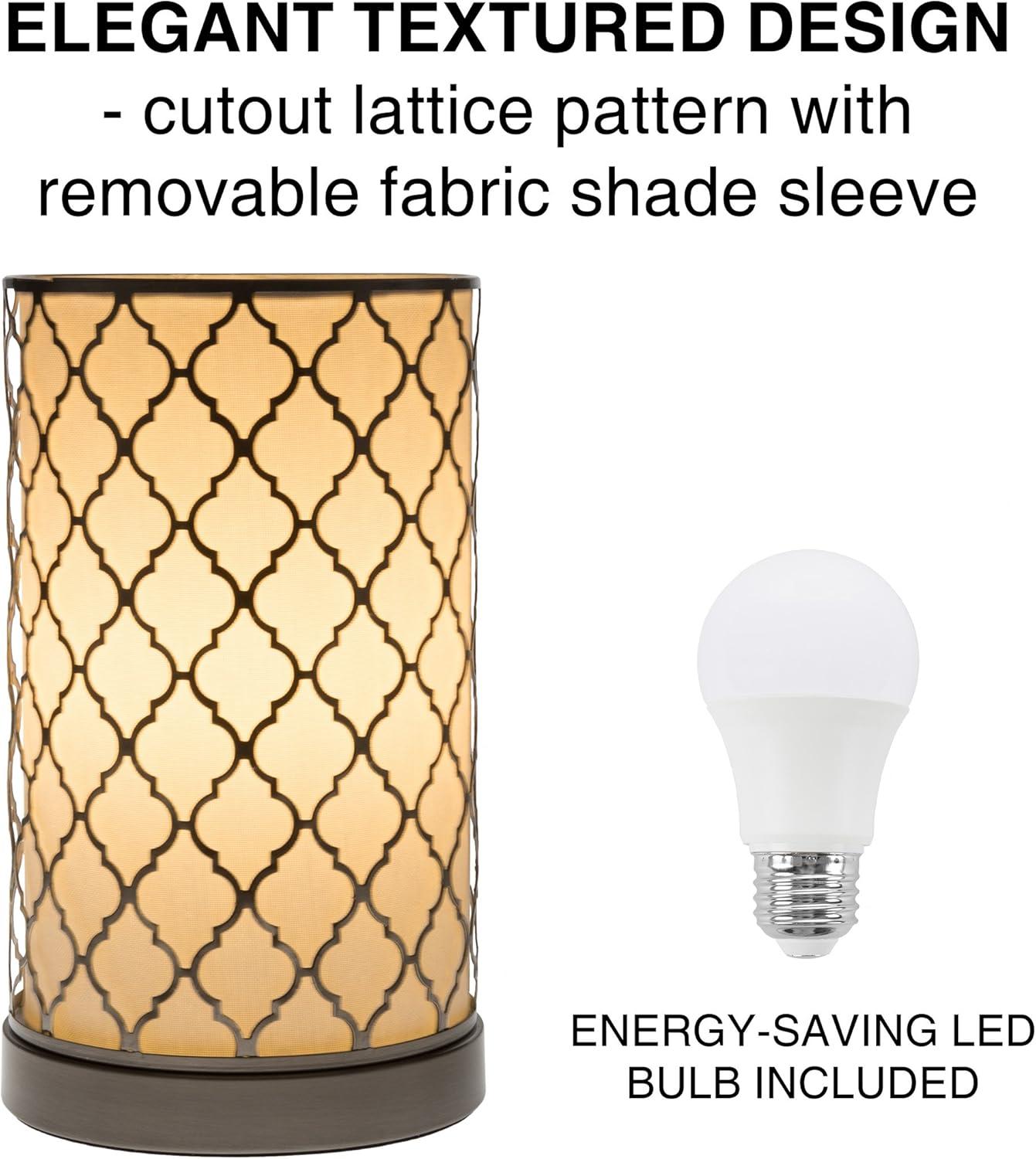 imageLED Uplight Table Lamp with Steel Finish Fabric Overwrap Laser Cut Quatrefoil Pattern and Included LED Light Bulb for Home Uplighting by Lavish HomeMoroccan