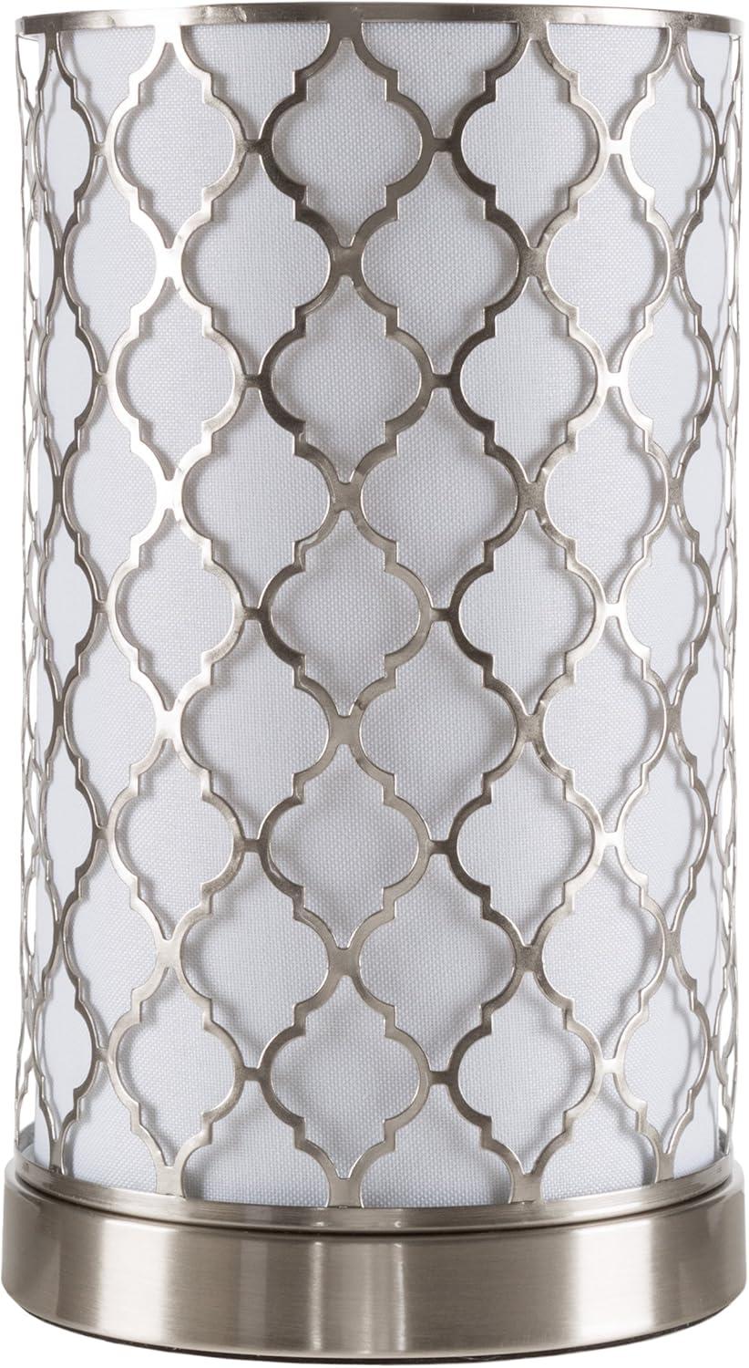 imageLED Uplight Table Lamp with Steel Finish Fabric Overwrap Laser Cut Quatrefoil Pattern and Included LED Light Bulb for Home Uplighting by Lavish HomeMoroccan