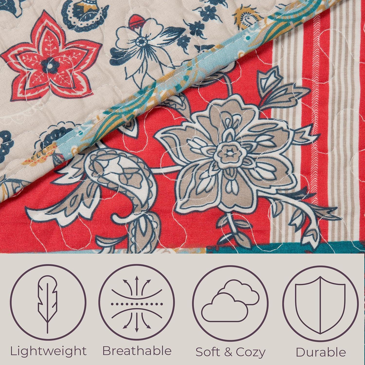 imageLavish Home 2Piece Twin Quilt Set Mallory Classic Patchwork Twin Size Quilt Bedding Set with Pillow Sham Machine Washable Lightweight Bedding MulticolorMulticolor