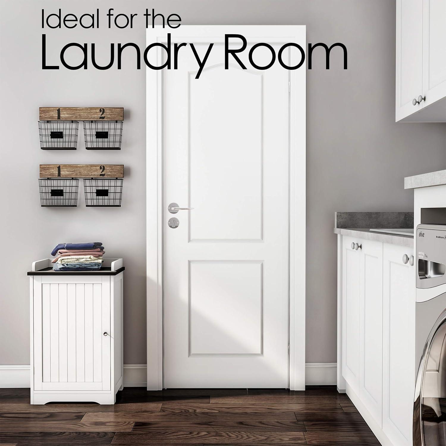 imageLavish Home 2Tier Bathroom Floor Storage Cabinet 29 Tall Free Standing White Cupboard with Adjustable Shelf ShutterStyle ampamp Slatted Look Door Towel Toiletries or Laundry Organizer