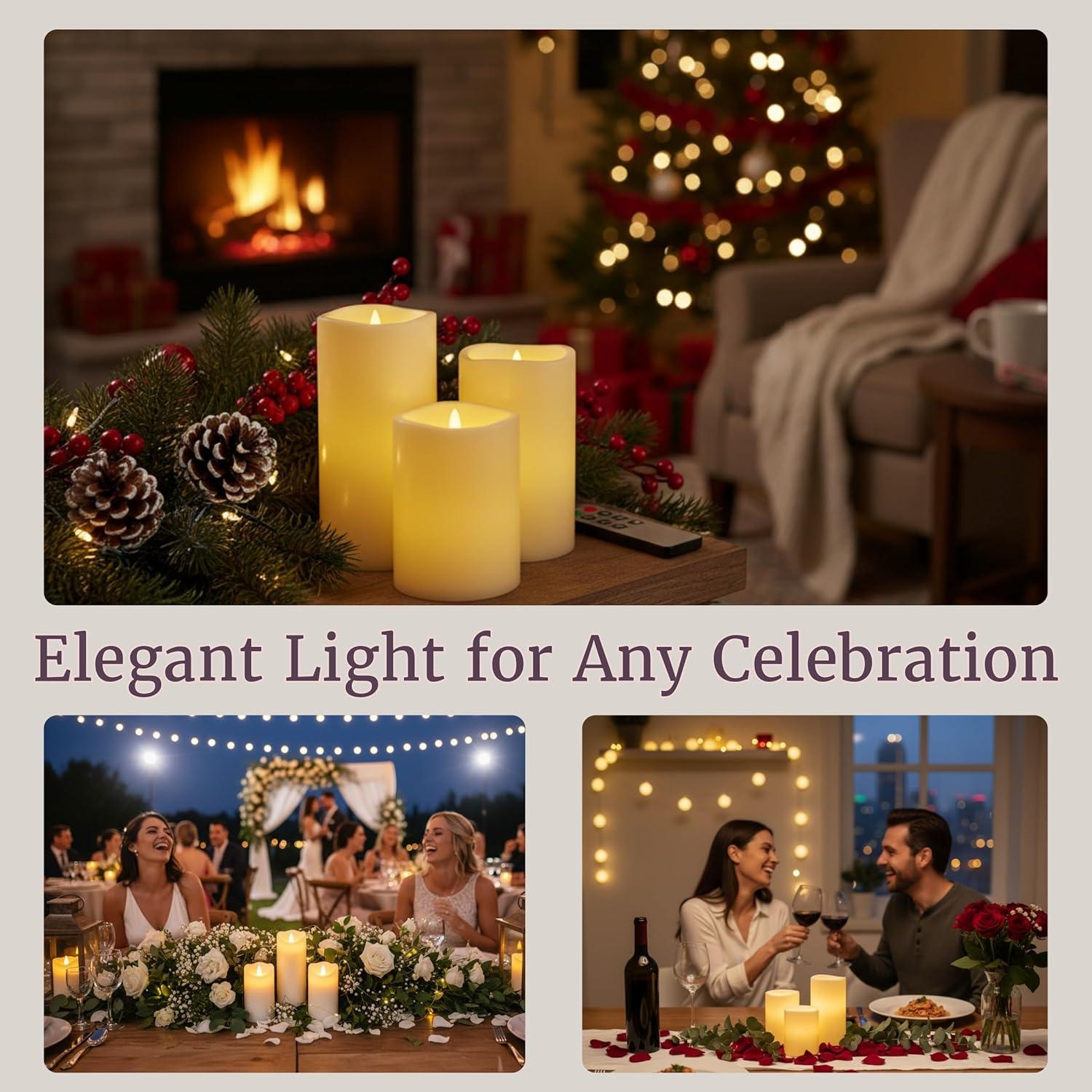 imageLavish Home 3Piece Battery Operated Candles Set LED Flameless Candles Battery Operated with Remote Controlled Real Wax for Home Wedding or Christmas Decor White
