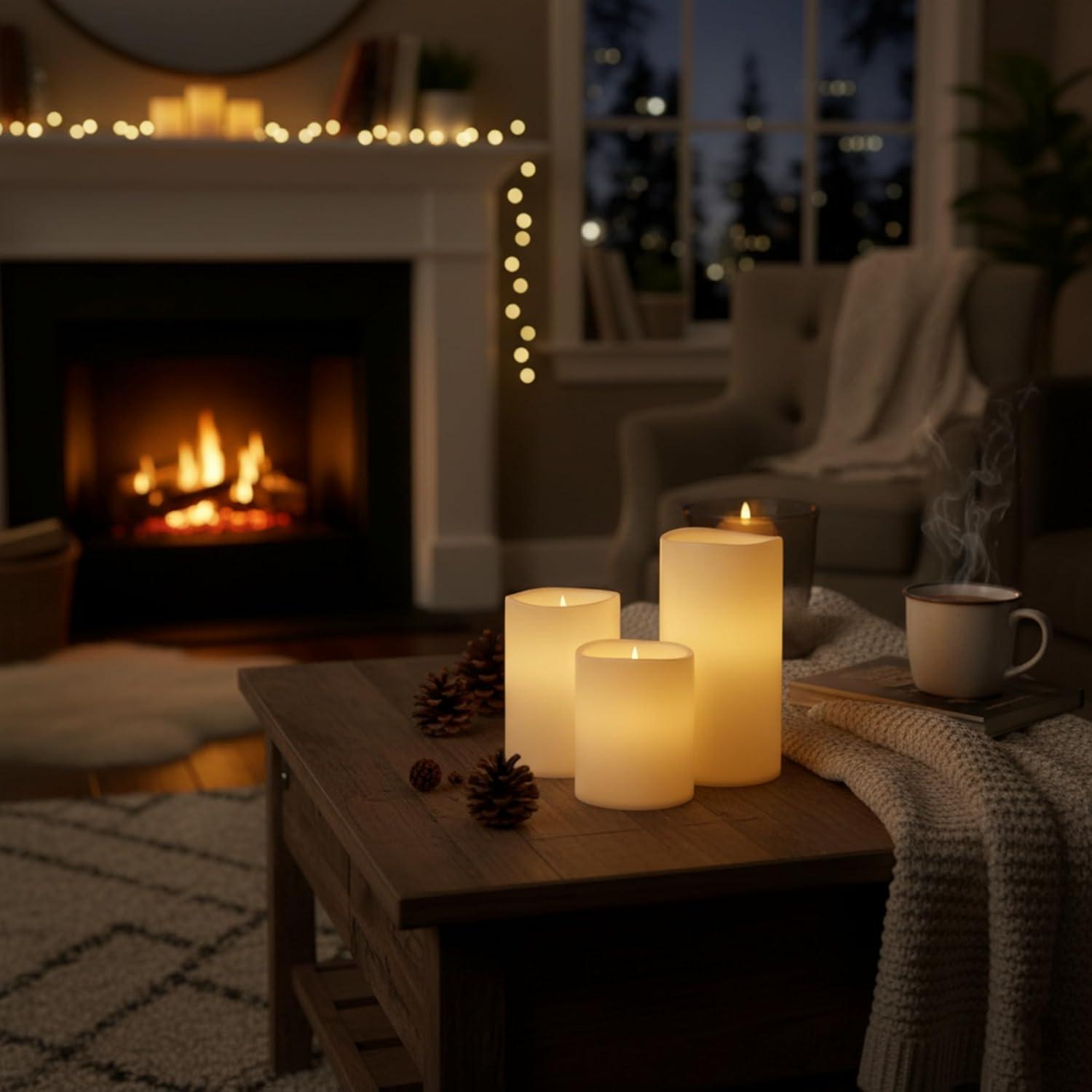 imageLavish Home 3Piece Battery Operated Candles Set LED Flameless Candles Battery Operated with Remote Controlled Real Wax for Home Wedding or Christmas Decor White