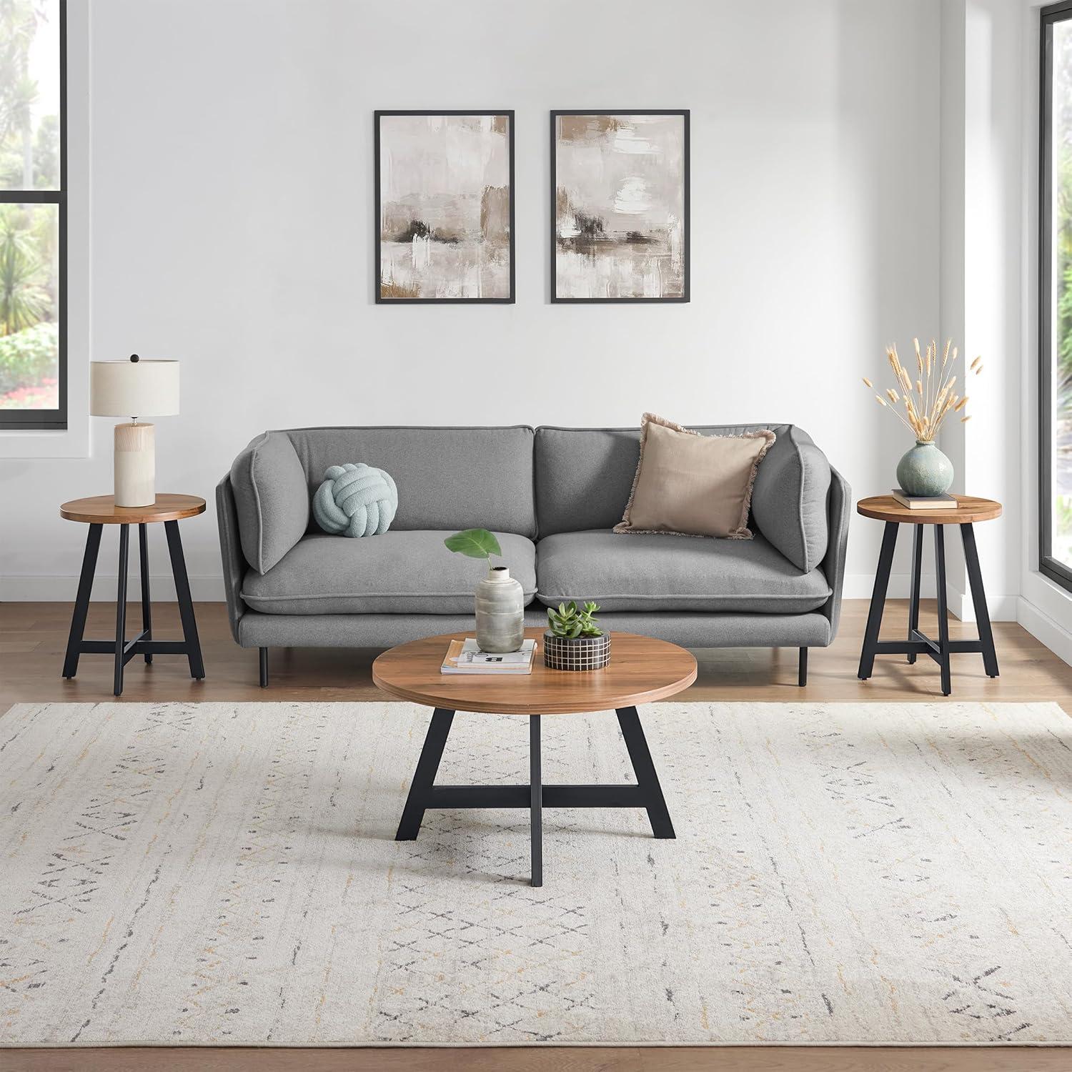 imageLavish Home 3Piece Coffee Table Set Industrial Modern Round Coffee Table and 2 Side Tables for Living Room Apartment or Dorm Room Walnut