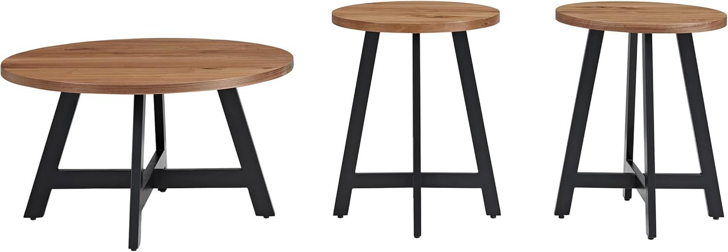 imageLavish Home 3Piece Coffee Table Set Industrial Modern Round Coffee Table and 2 Side Tables for Living Room Apartment or Dorm Room Walnut