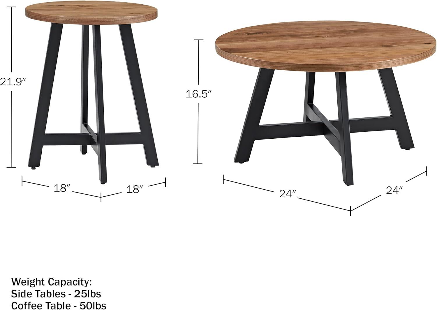 imageLavish Home 3Piece Coffee Table Set Industrial Modern Round Coffee Table and 2 Side Tables for Living Room Apartment or Dorm Room Walnut